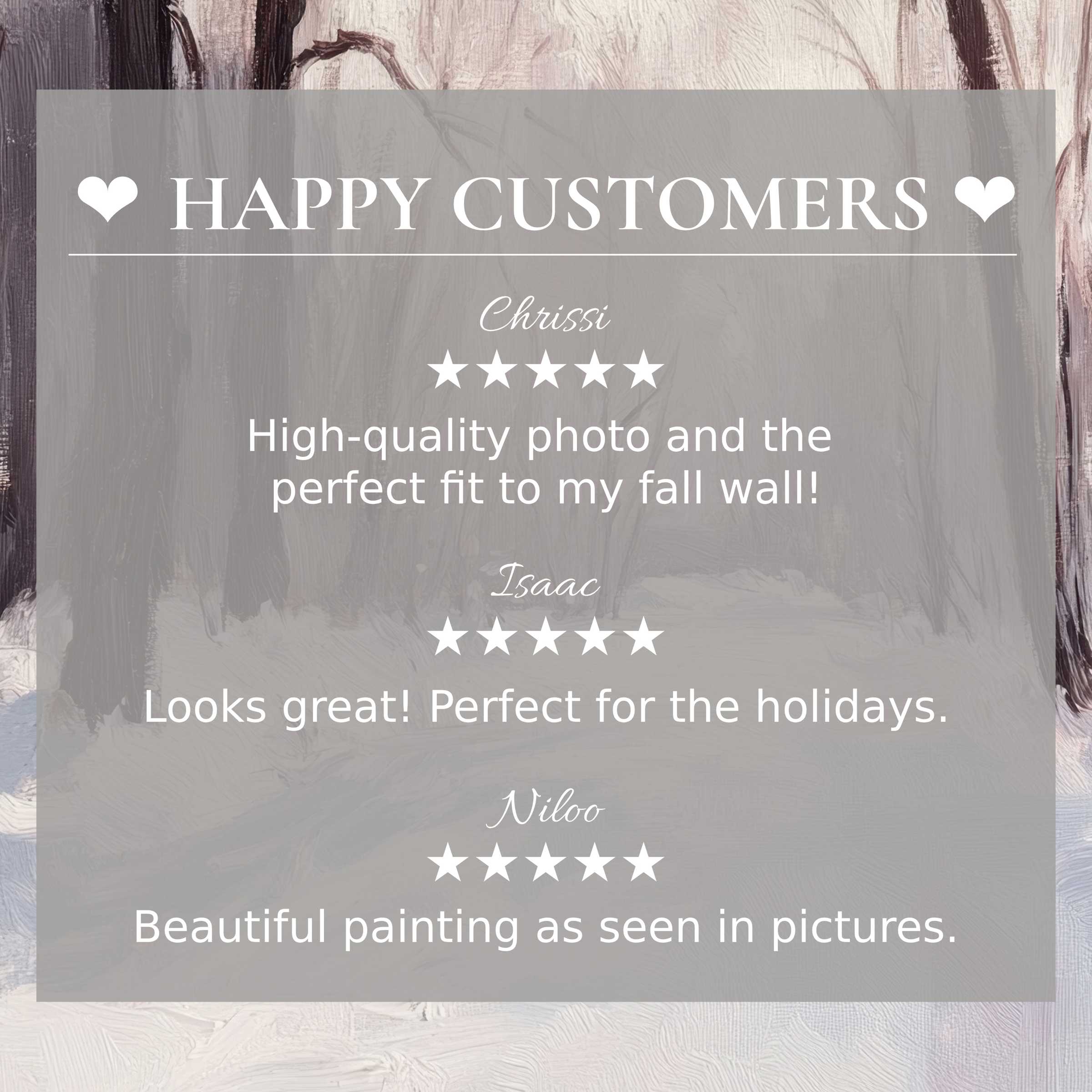 Happy Customers praise elegant winter-themed TV screen art for aesthetic, high-quality home decor appeal