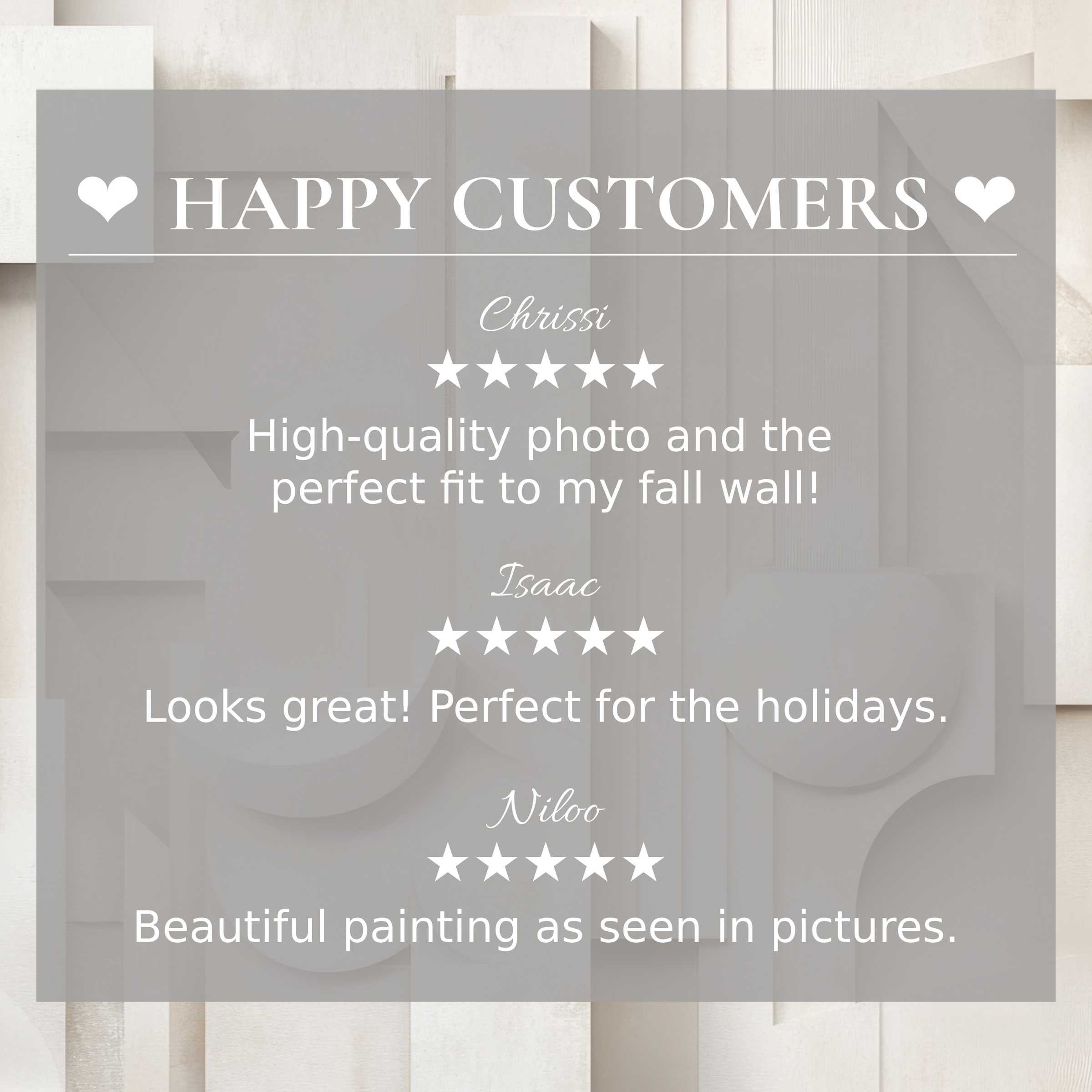 Neutral art for Frame TV with textured beige geometric background, showcasing happy customer reviews and elegant design