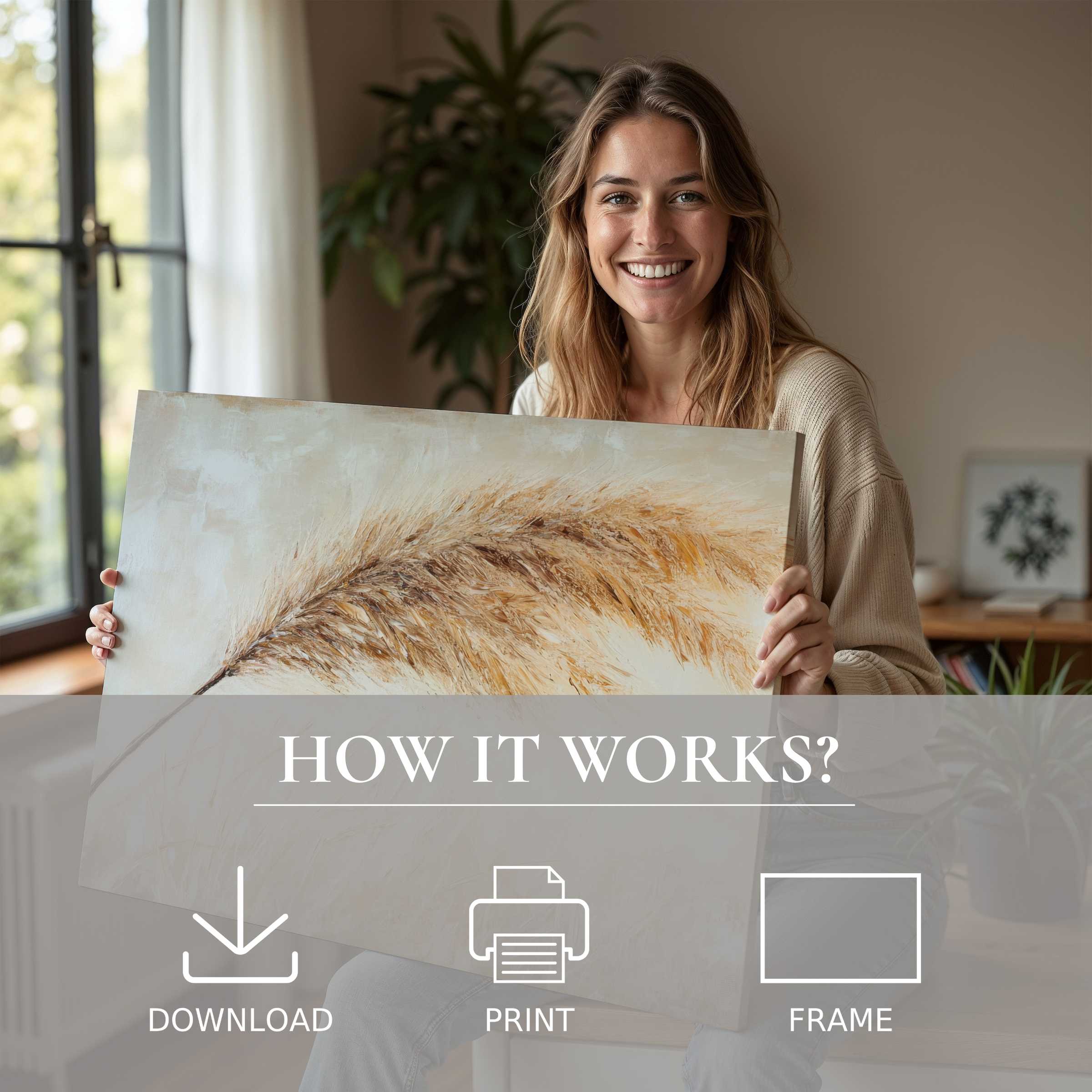 A radiant moment of connection with boho digital art print, elevating serene modern spaces with effortless, joyful living