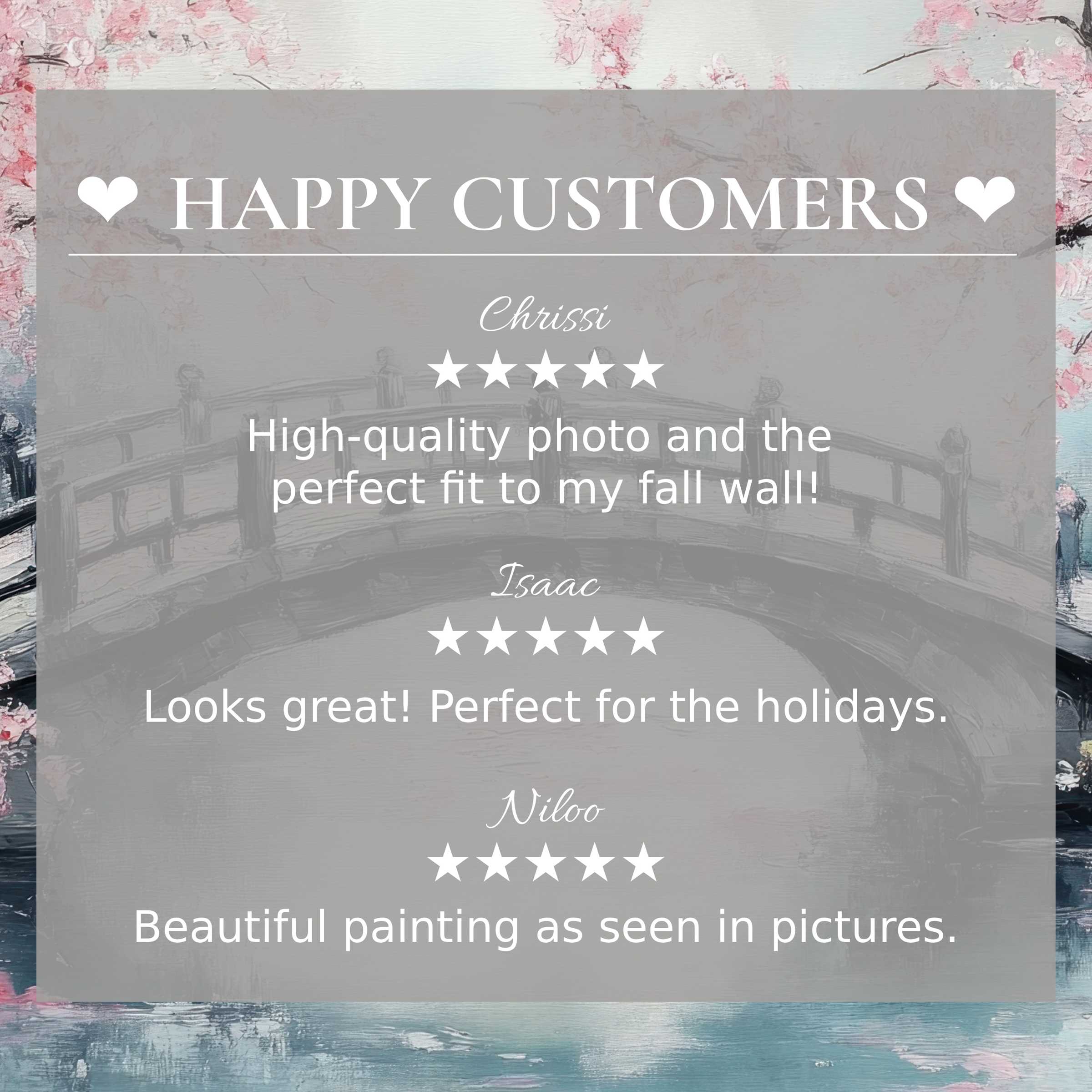 Elegant trees art for Frame TV with abstract pastel sunset background, showcasing happy customer reviews and trust.