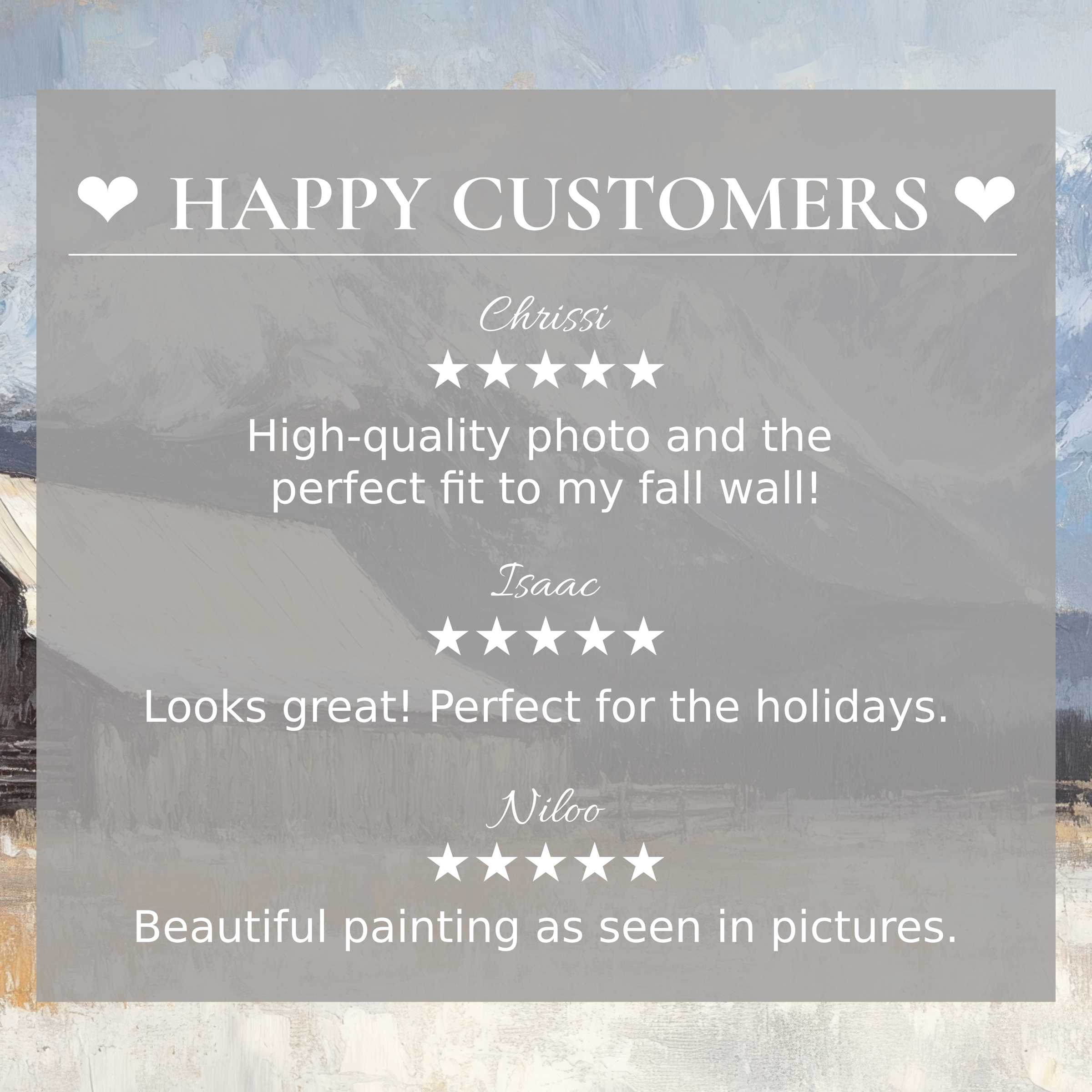 Farmhouse art for Frame TV with abstract muted landscape, showcasing a happy customer and trusted elegant design