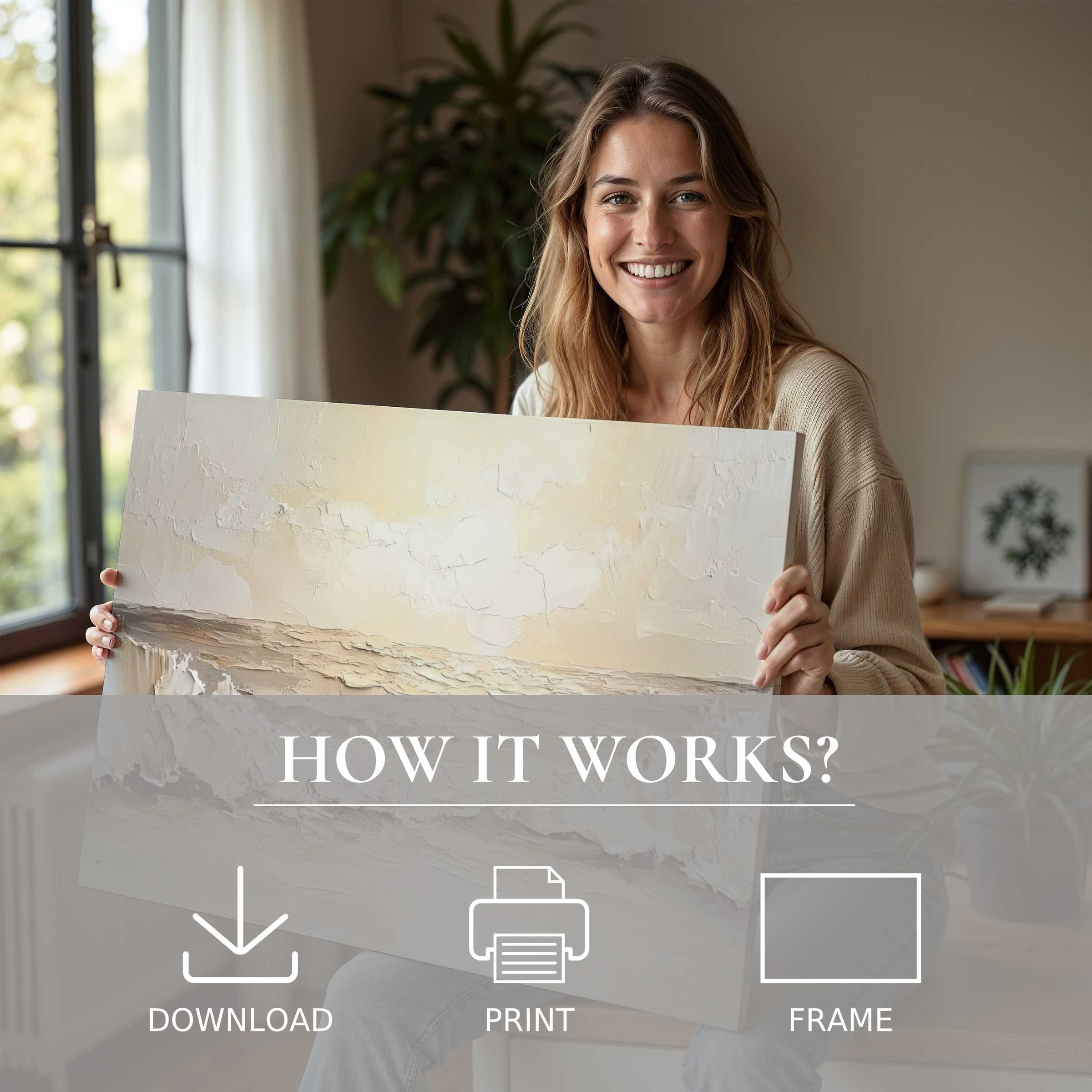 Radiant summer digital art print embraced in a sunlit modern home, inspiring joy and effortless elegance in living with art