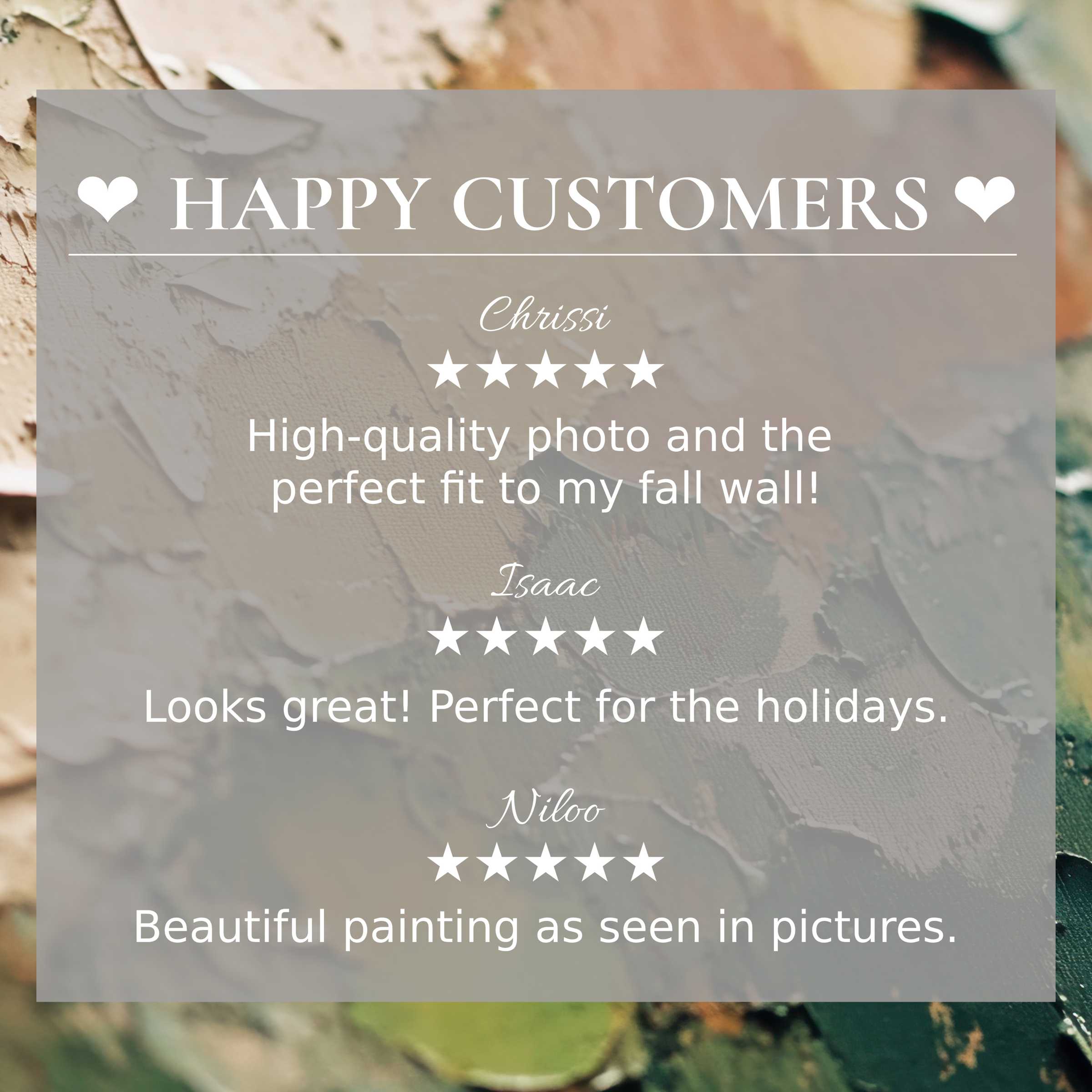 Refined "abstract art for Frame TV" with warm tones; happy customer reviews build trust and highlight elegant style