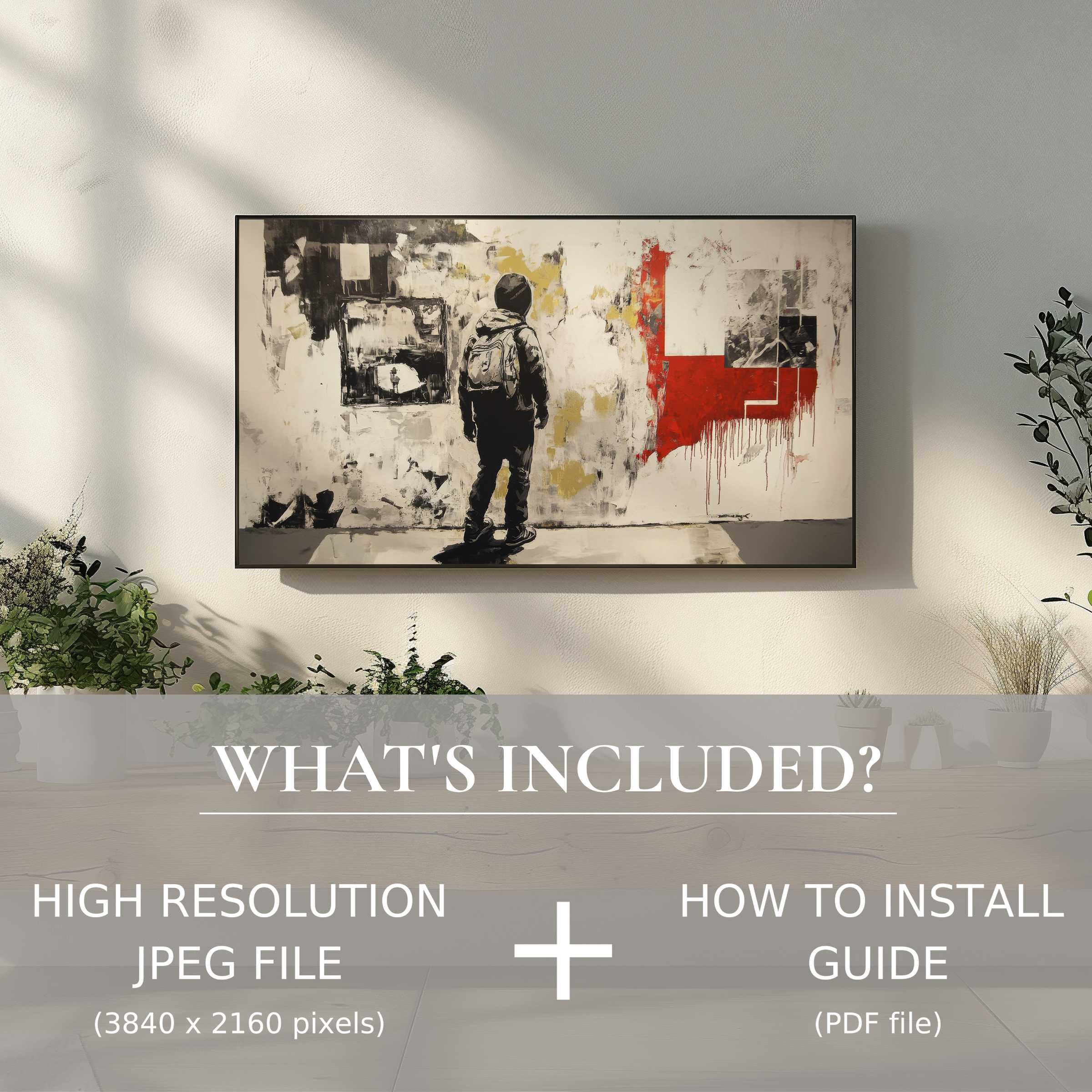 Elegant street art digital TV art download for chic living spaces, easily enhancing decor with instant digital use
