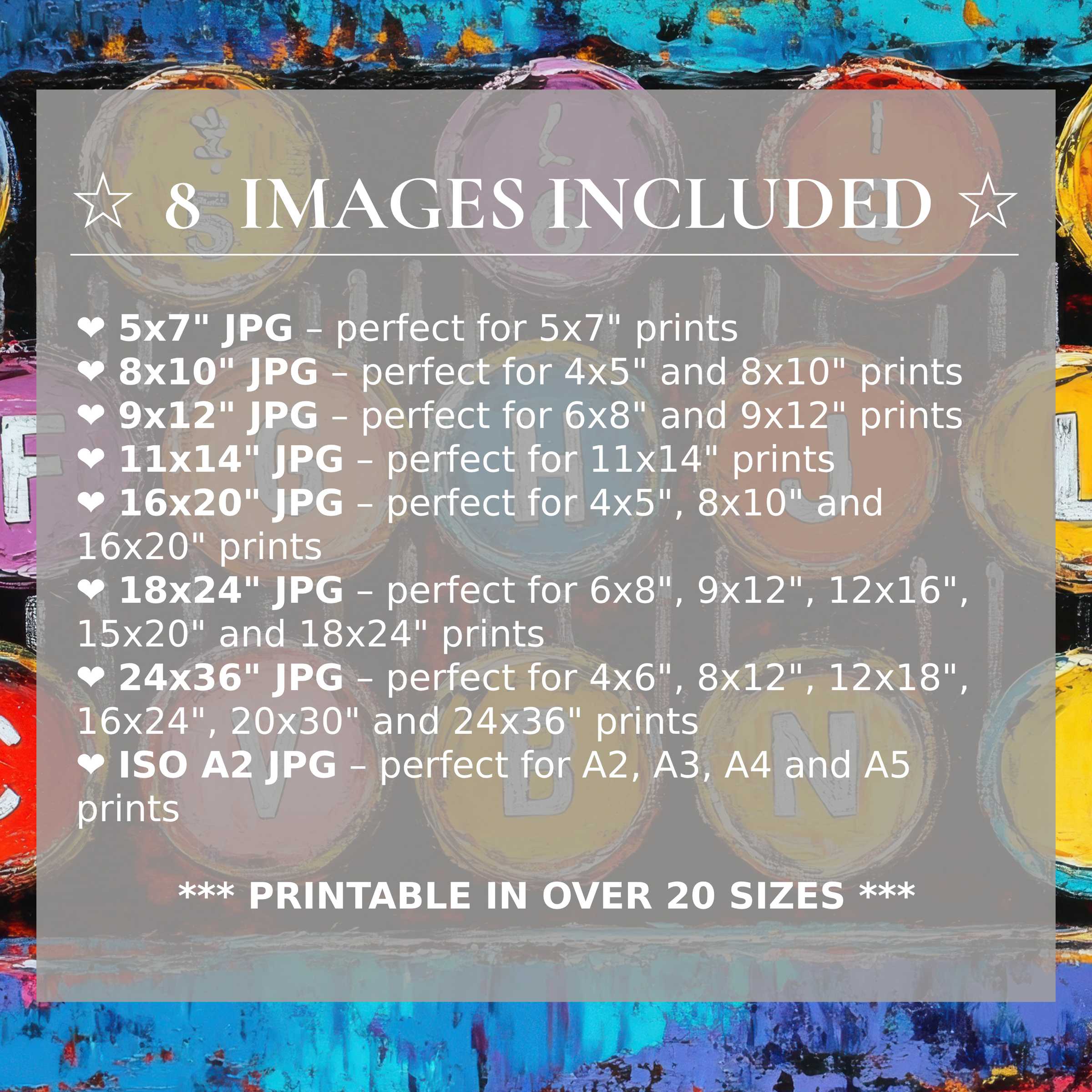 Vibrant pop art digital print featuring bold reds, blues, and yellows, delivered in 8 high-quality sizes to effortlessly elevate modern interiors with style and versatility