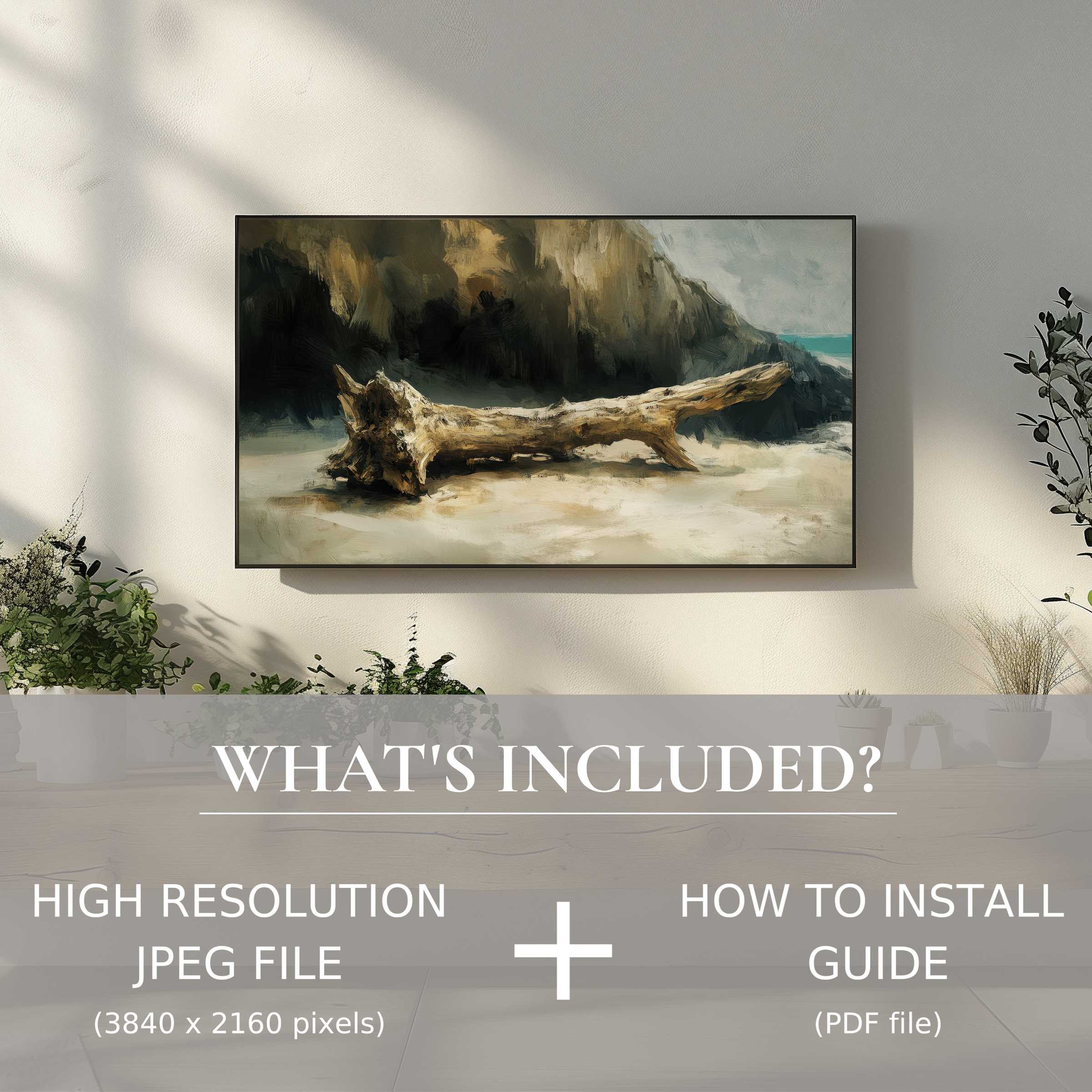 Elegant coastal digital TV art download enhancing serene living spaces with easy digital use and high-resolution charm