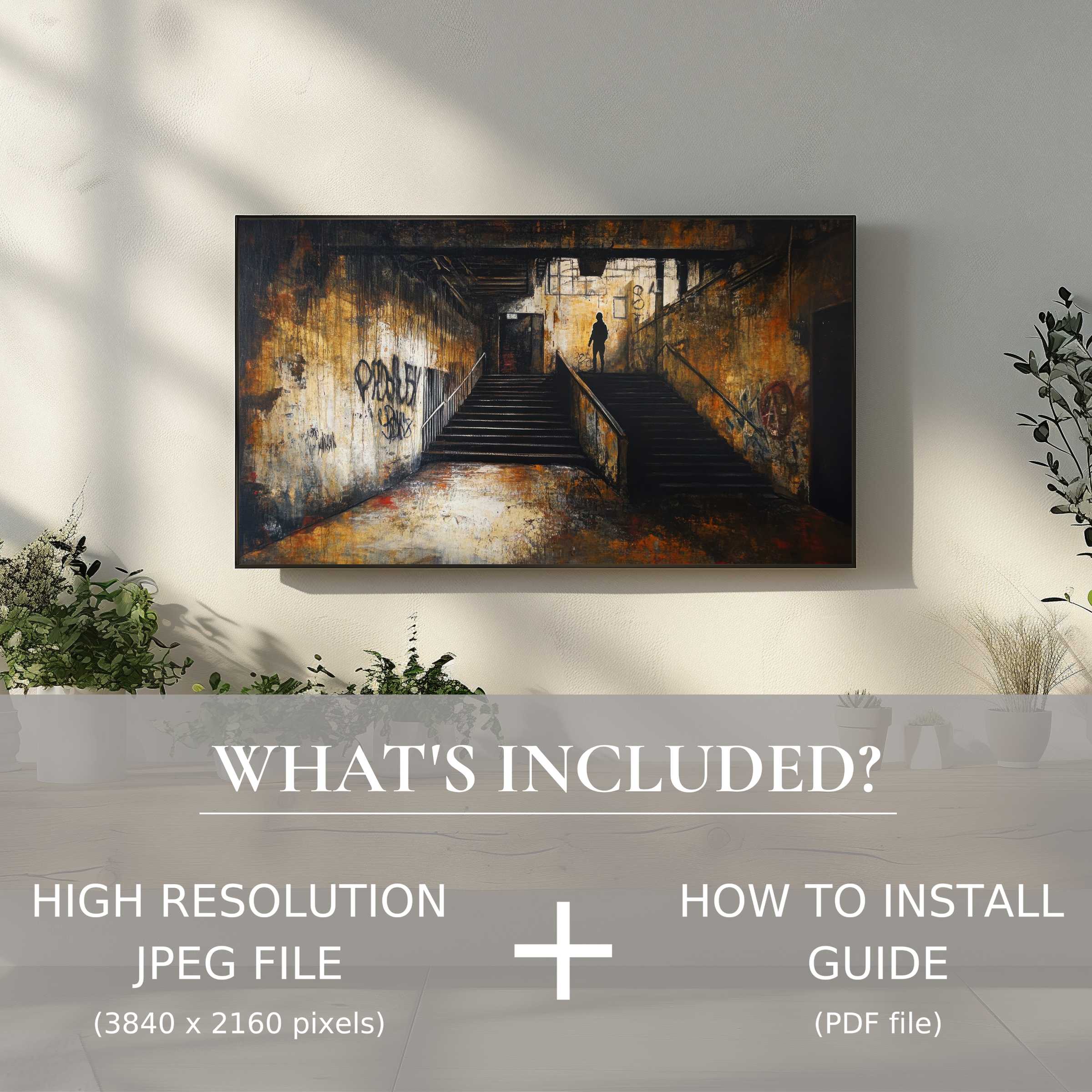 Elegant street art digital TV art download enhances any living space with easy digital use and stylish urban ambiance