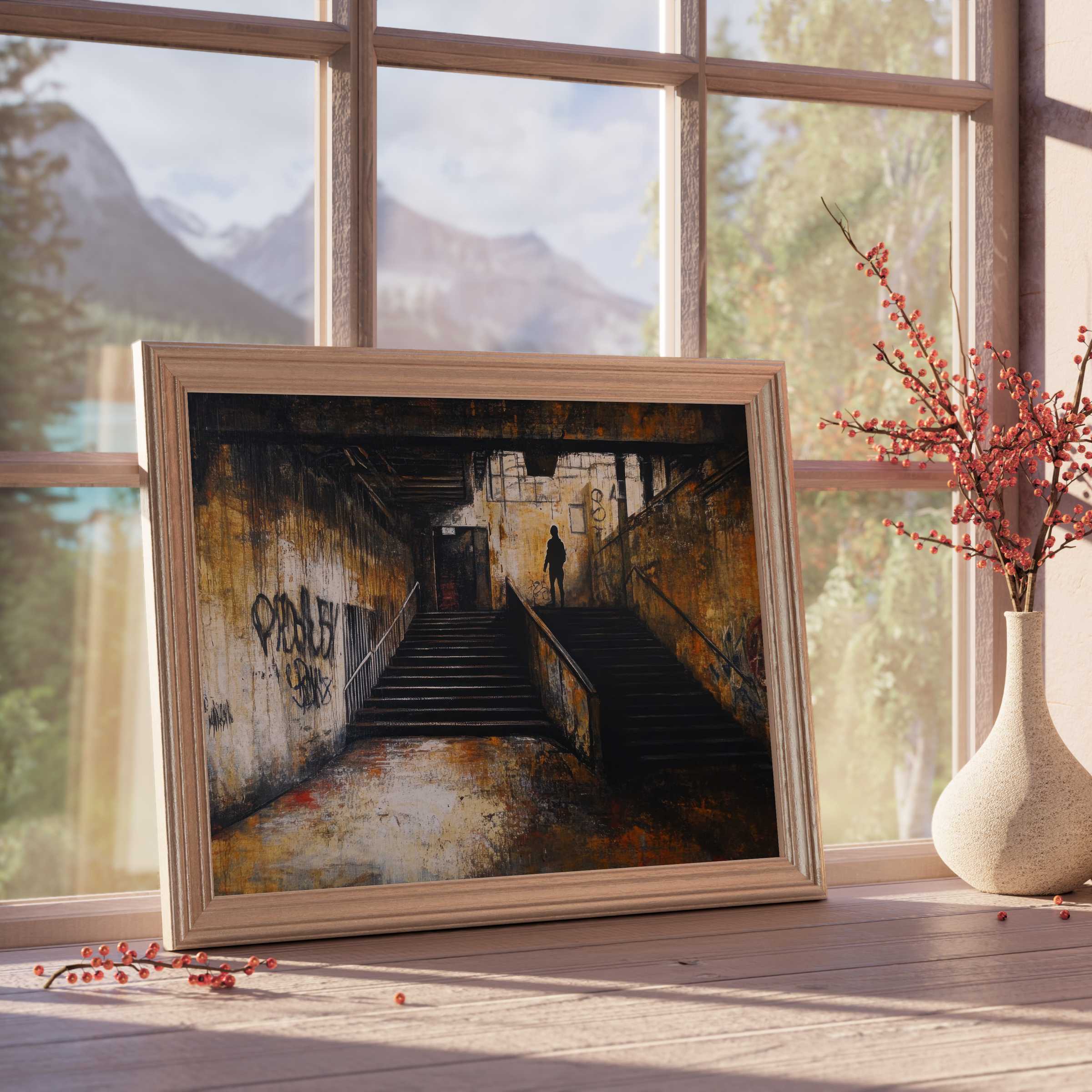 Urban mystique meets refined street art downloadable art, transforming curated spaces with moody shadows and raw, gritty textures