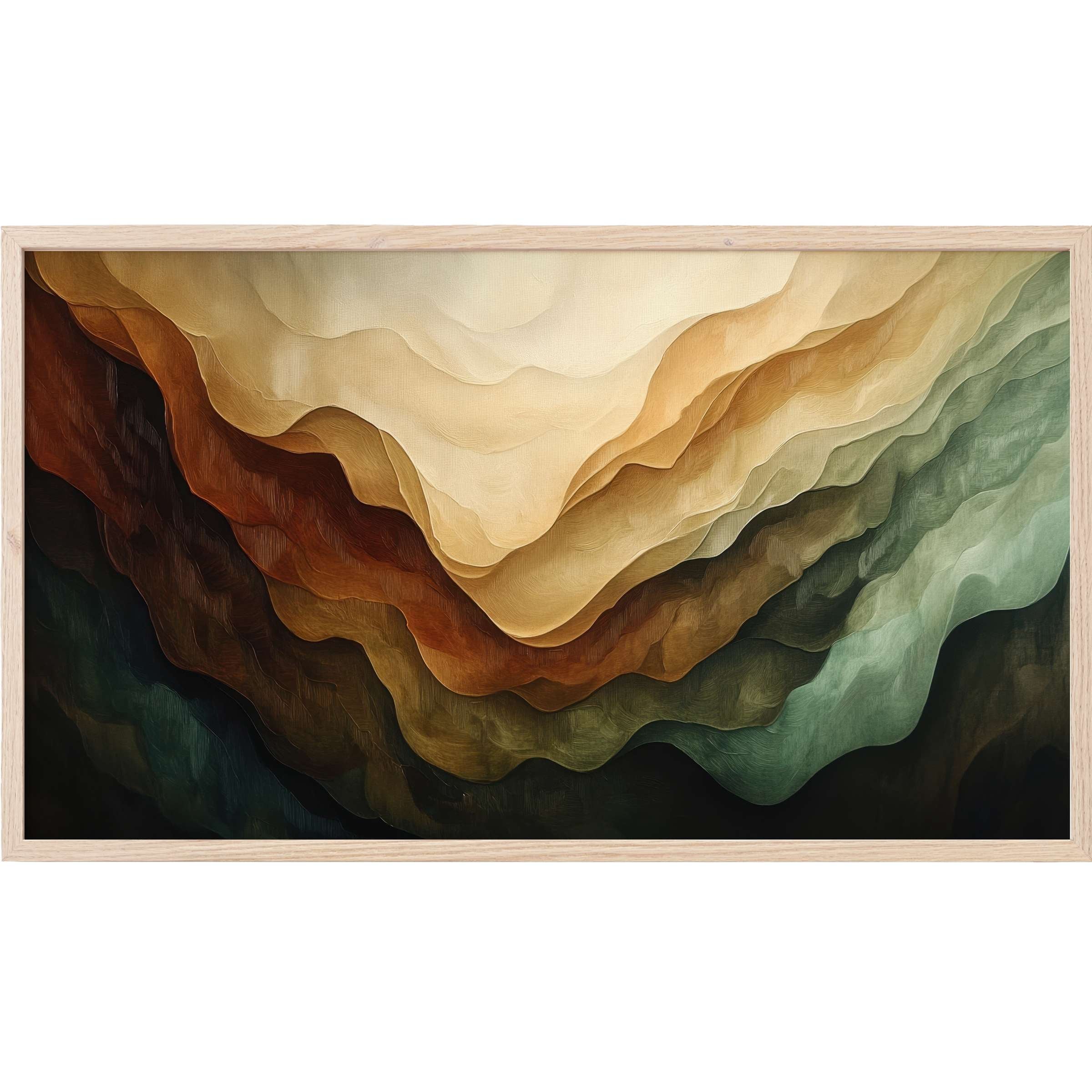 Elegant abstract Frame TV Art with layered earthy tones and smooth gradients in warm ochre, rust, and teal hues