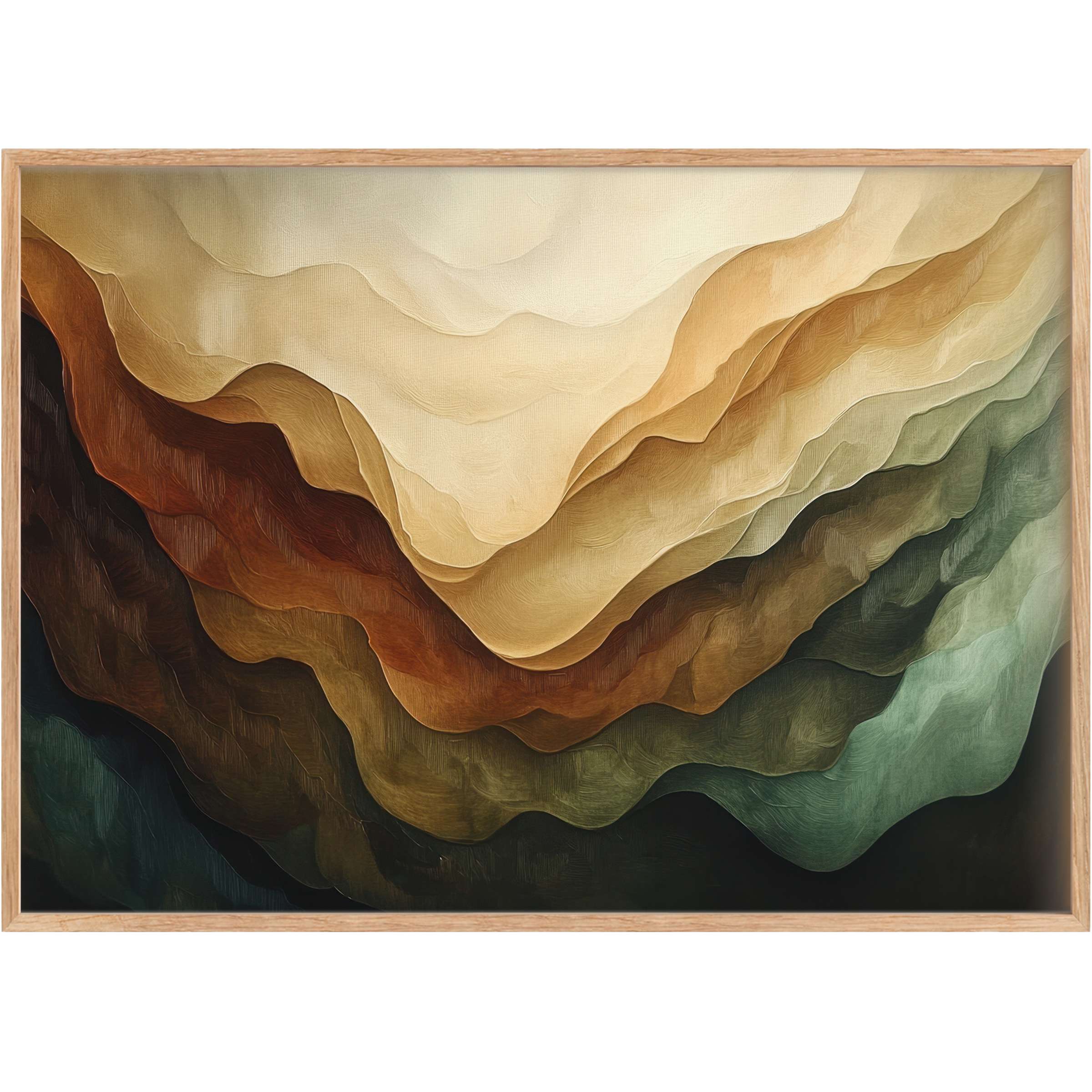 Abstract printable wall art in warm earth tones and soft greens, evoking a serene, grounded mood that enriches elegant interiors