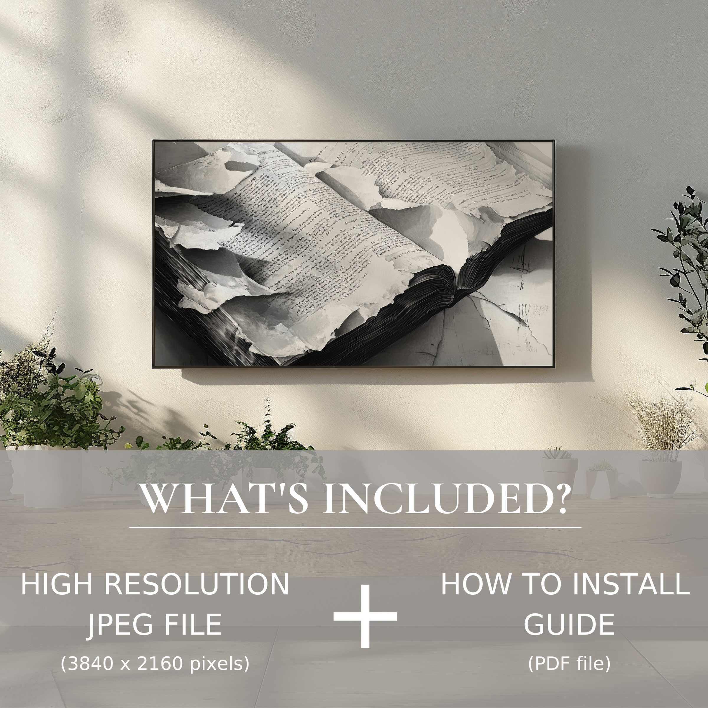 Elegant black and white digital TV art download enhances your living space with easy digital use and timeless style