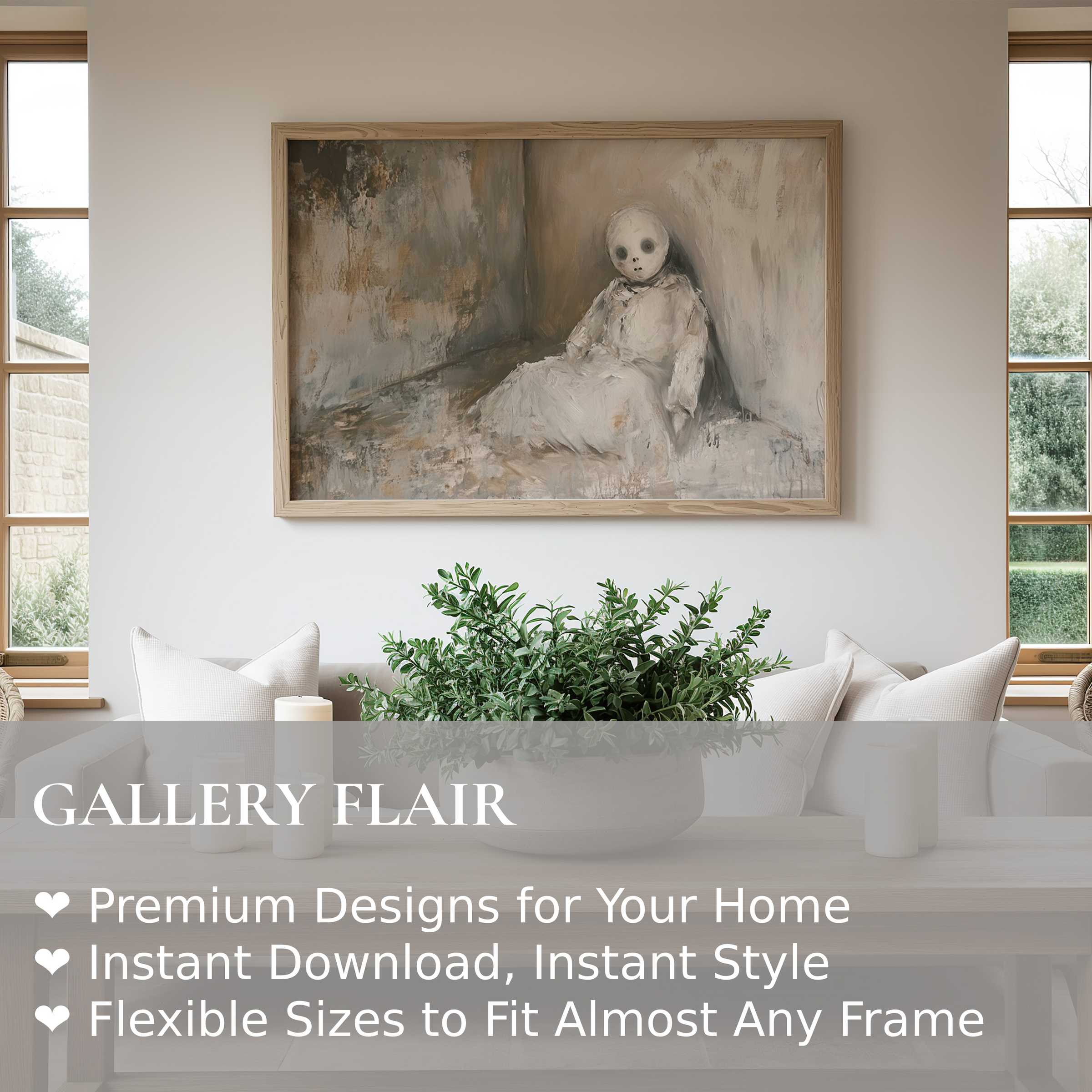 Eerie and emotive halloween wall art print featuring a haunting figure in muted tones, elevating modern minimalist interiors with bold, atmospheric charm