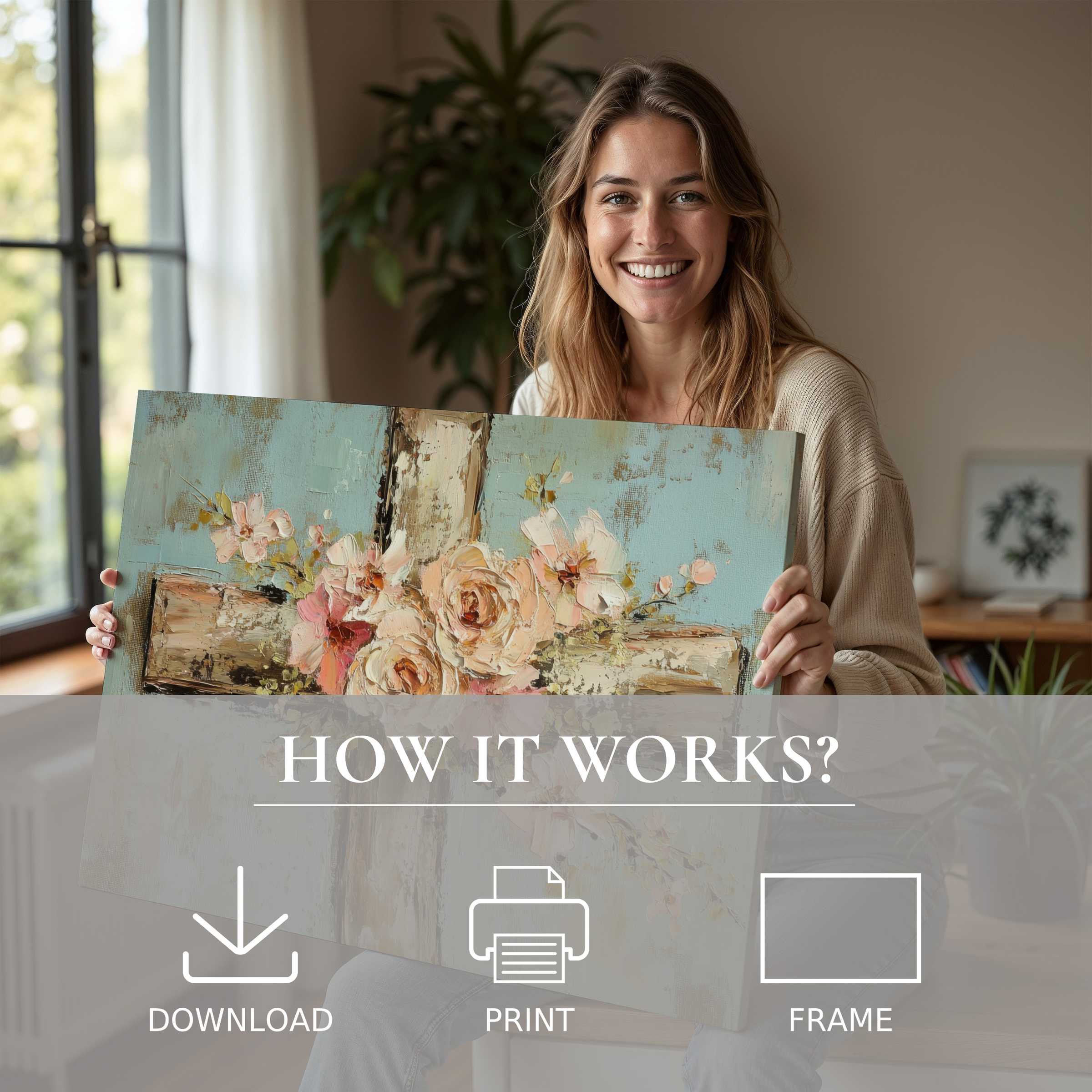Warm moments of connection illuminate a modern home with this serene Easter digital art print, inviting joy and effortless elegance