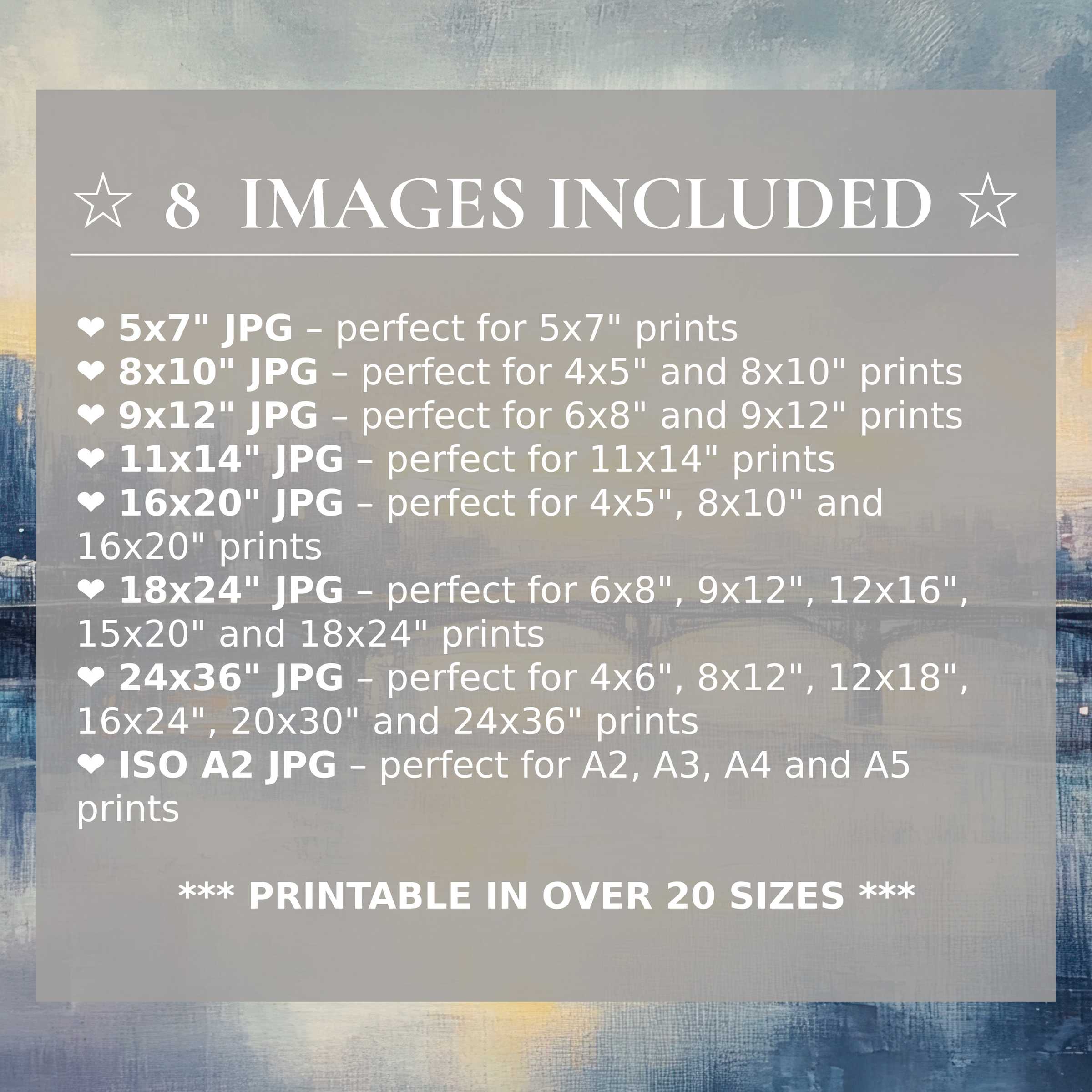 Radiant urban digital print in serene blues and warm neutrals, elevating modern interiors with style and 8 high-quality sizes included