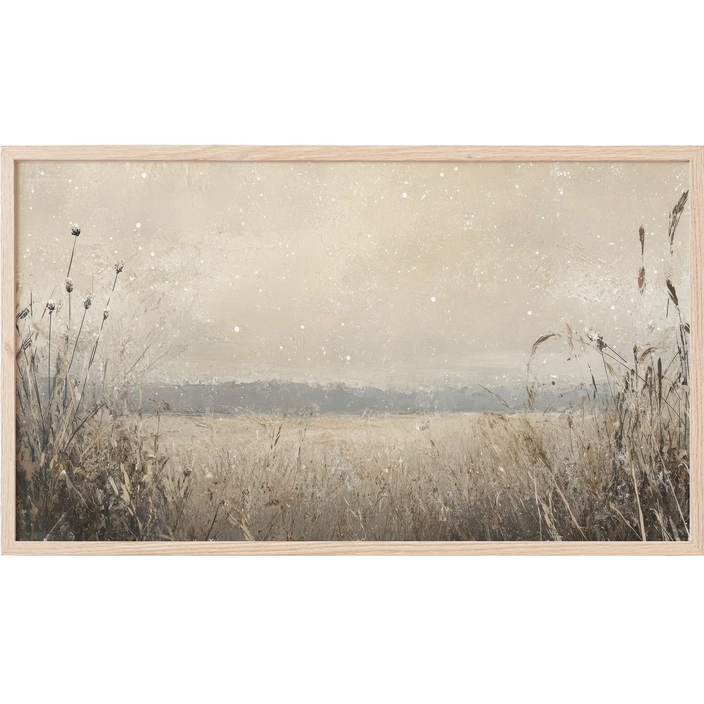 Serene landscape in muted beige and gray tones with delicate textures, framed as vintage Frame TV Art
