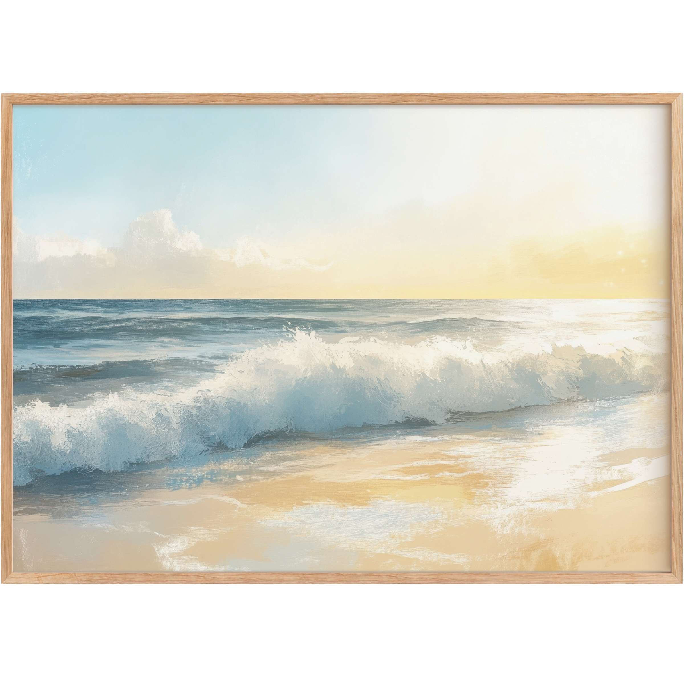 Radiant summer printable wall art capturing serene ocean waves and soft golden light, elevating tranquil, stylish interiors