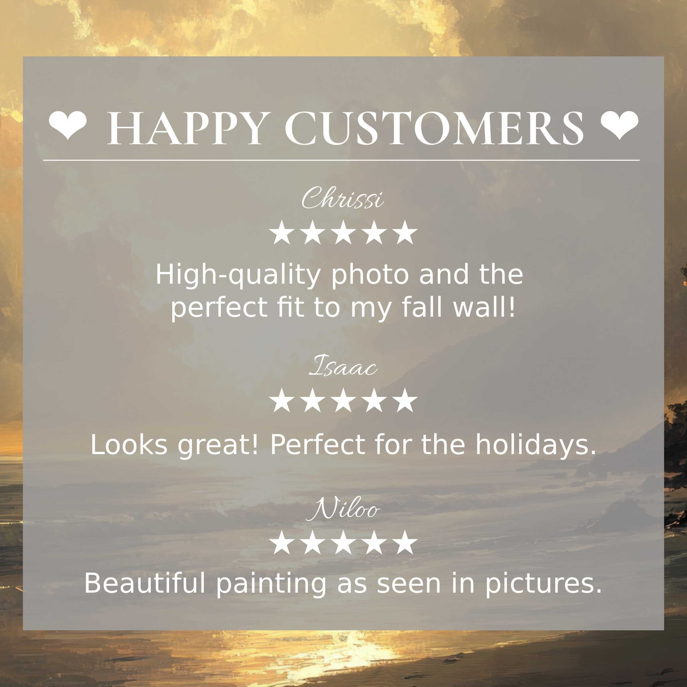 Elegant landscape art for Frame TV with abstract sunset hues and happy customer reviews building trust