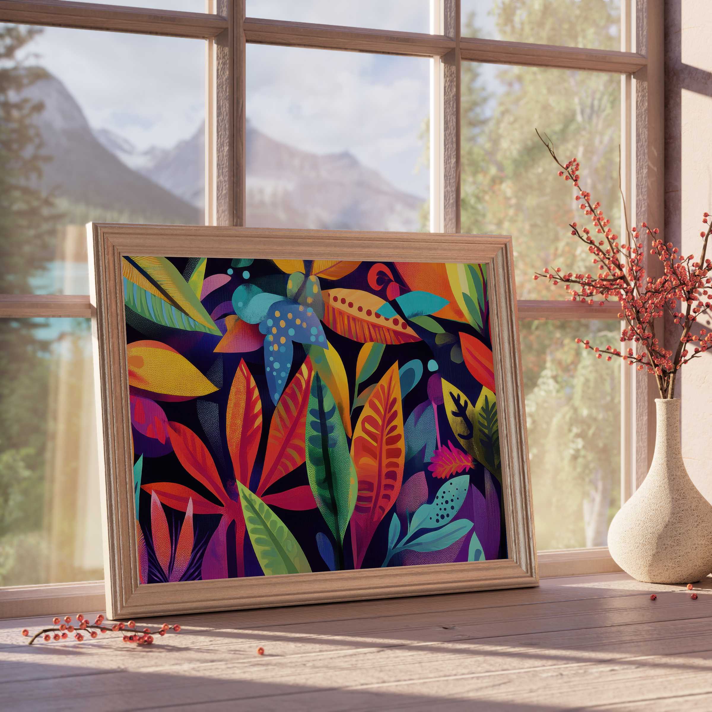 Vibrant pop art downloadable art bursting with rich, tropical foliage hues-elevate curated spaces with this bold, tranquil botanical design
