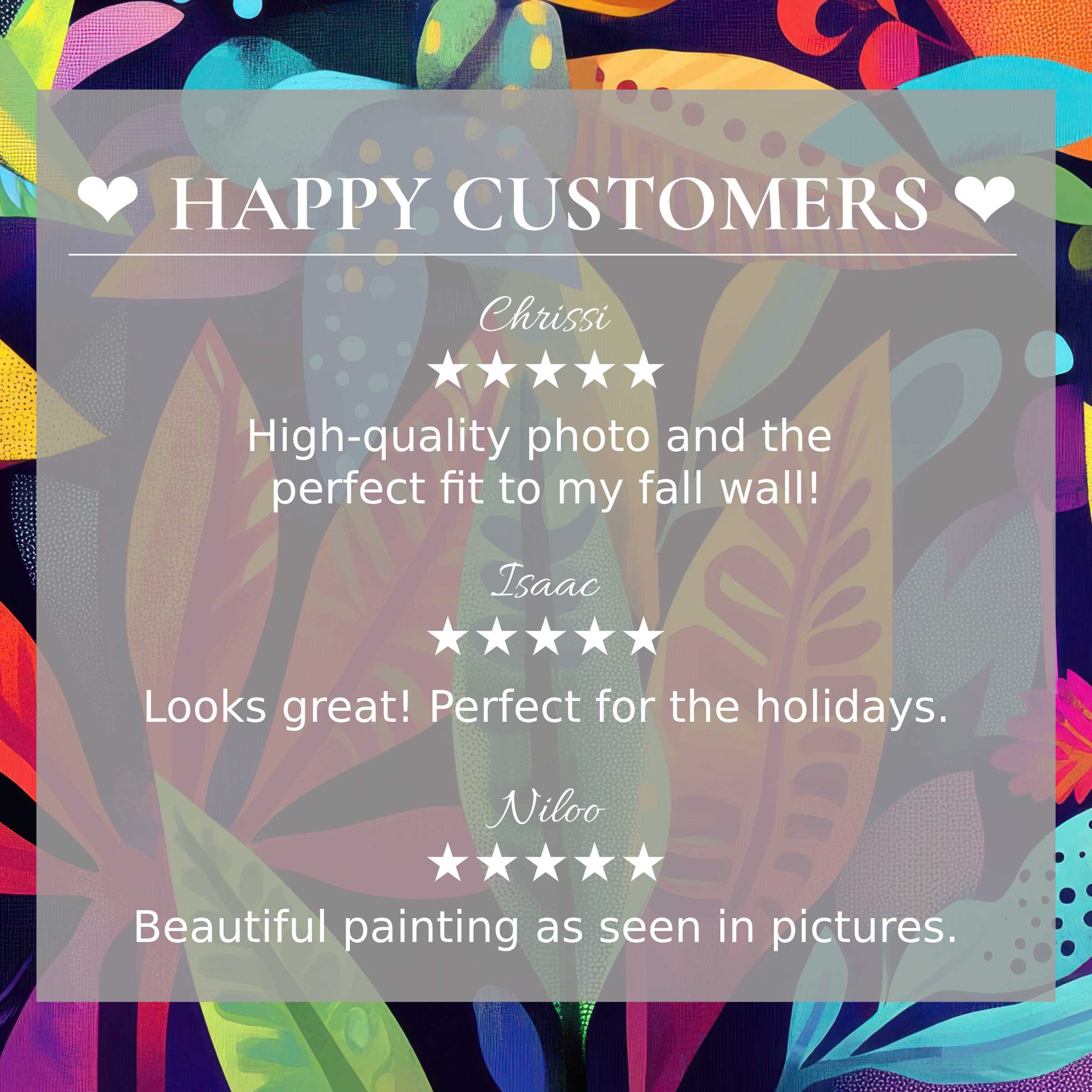 Pop art for Frame TV with abstract sunset hues; happy customer reviews enhance trust and elegant aesthetic