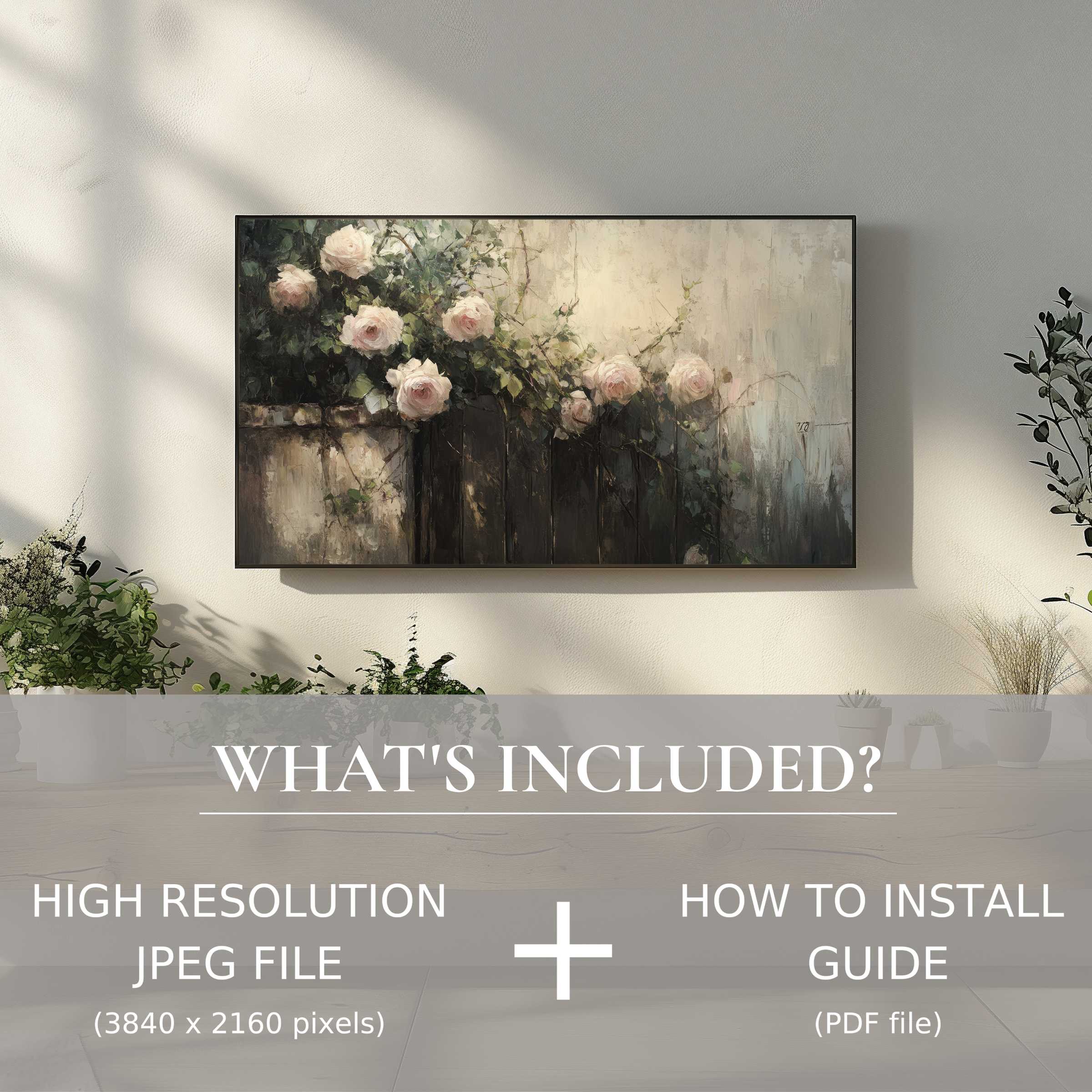 Elegant botanical digital TV art download for seamless decor, enhancing living spaces with effortless digital use and charm