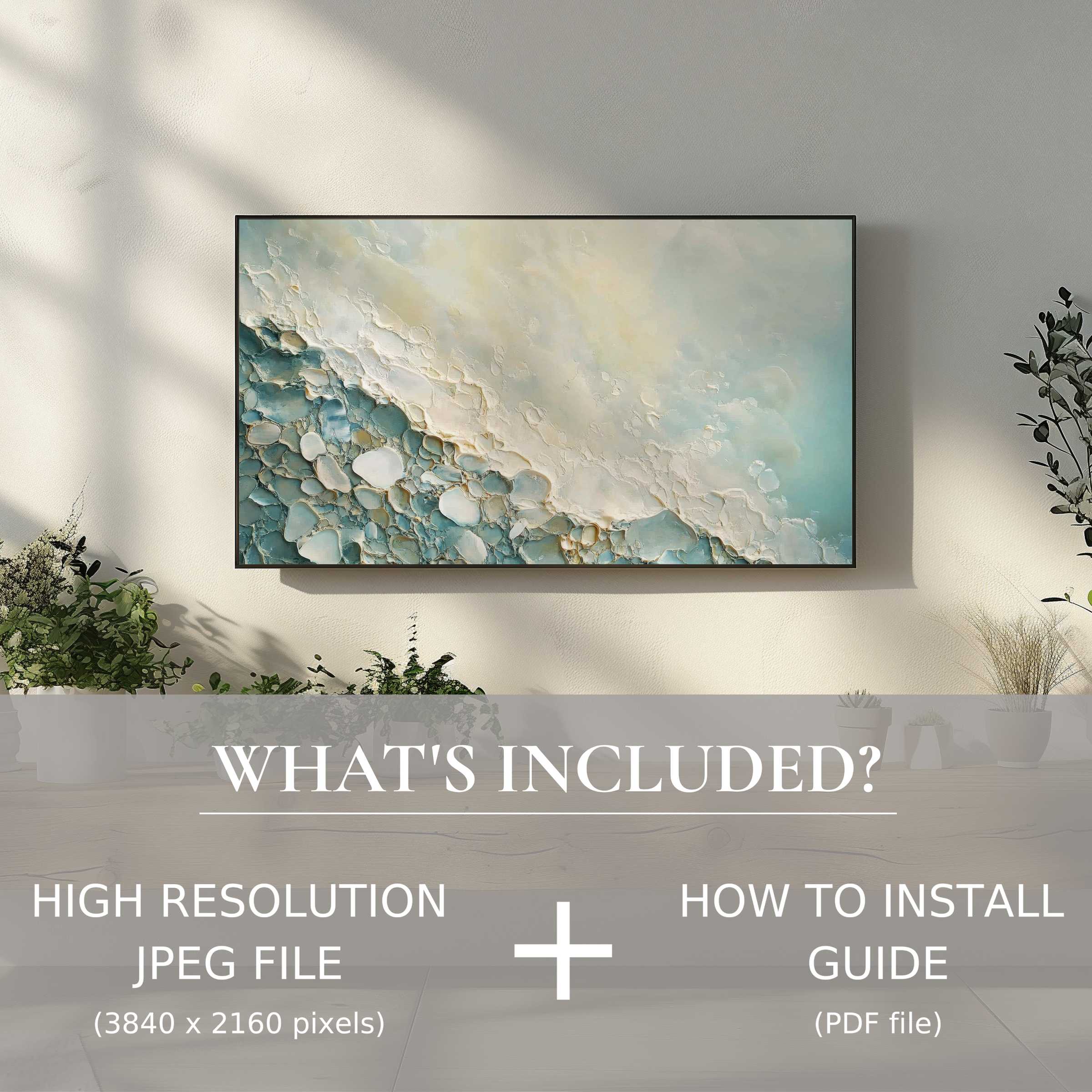 Elegant beach digital TV art download enhances modern living space with easy digital use and high-resolution files