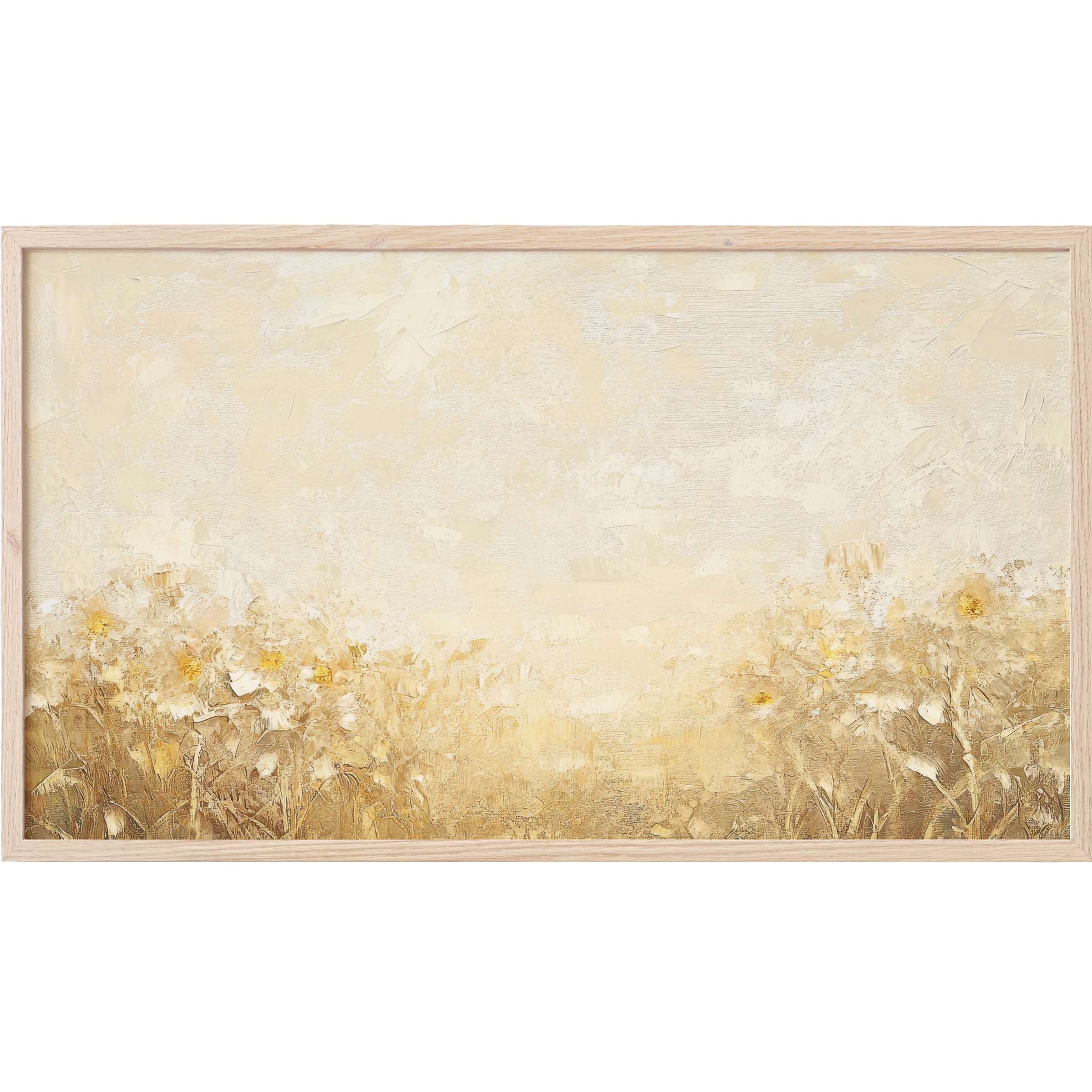 Soft, textured floral scene in warm beige and gold tones, framed elegantly as vintage Frame TV Art