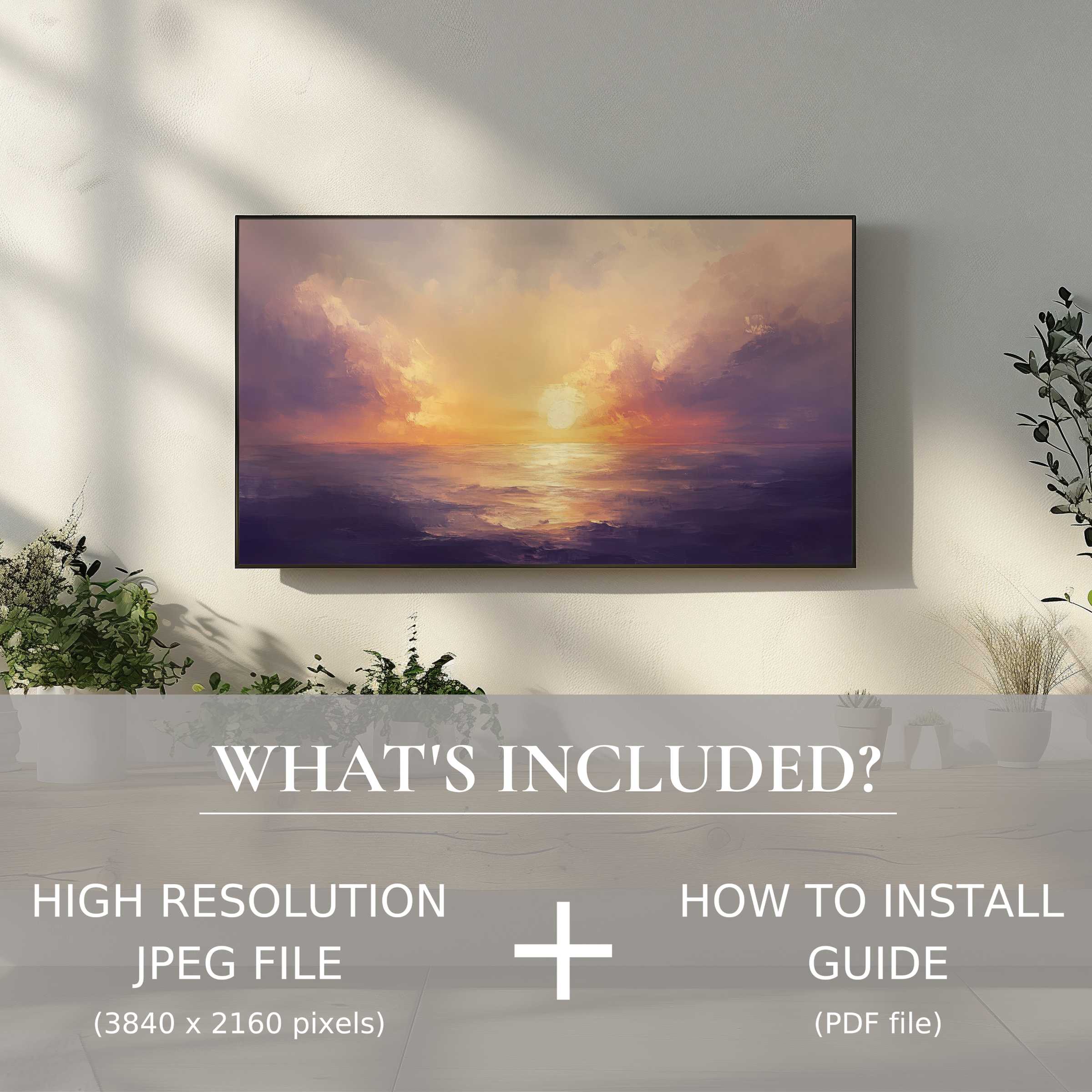 Sunset landscape digital TV art download enhances modern living spaces with easy digital use and elegant style