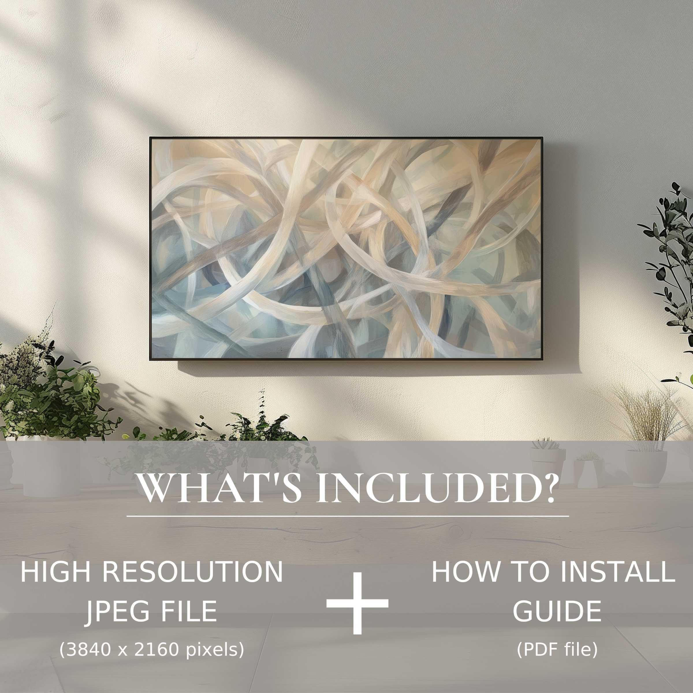 Elegant abstract digital TV art download enhancing modern spaces with easy digital use and sophisticated living room style