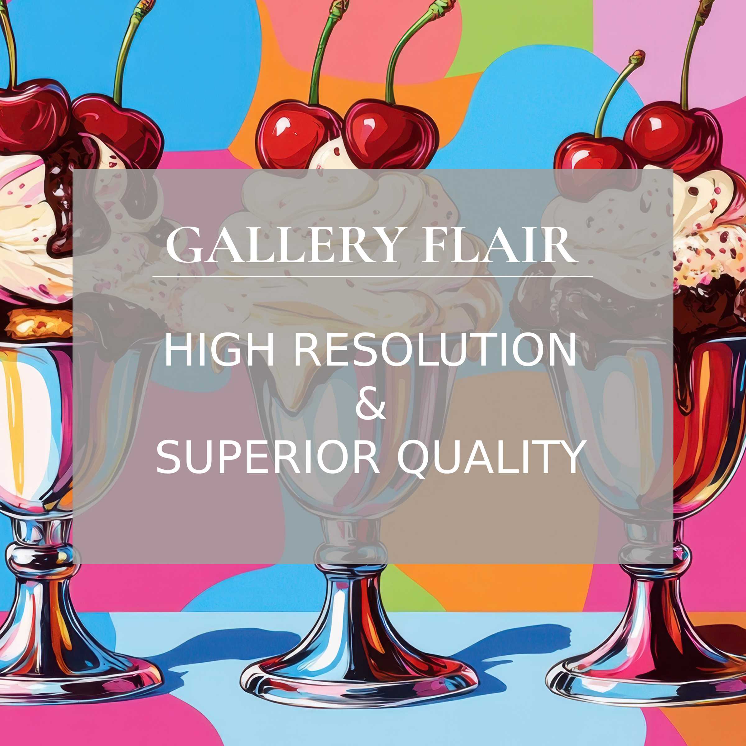 Vibrant pop art Frame TV picture of creamy sundaes with cherries, showcasing sharp resolution and modern elegance