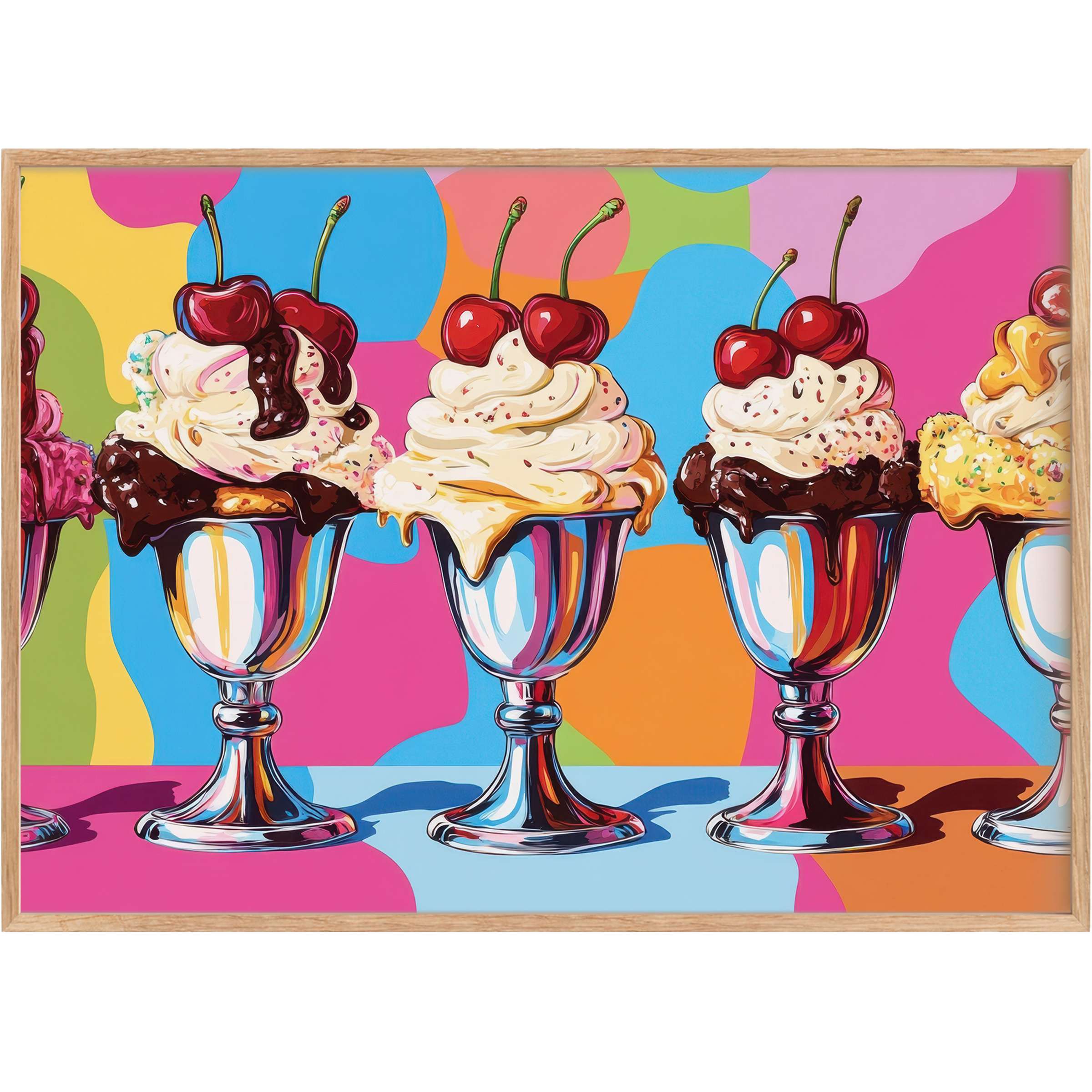 Pop art printable wall art featuring vibrant sundaes in chromatic tones, radiating playful energy and bold nostalgia