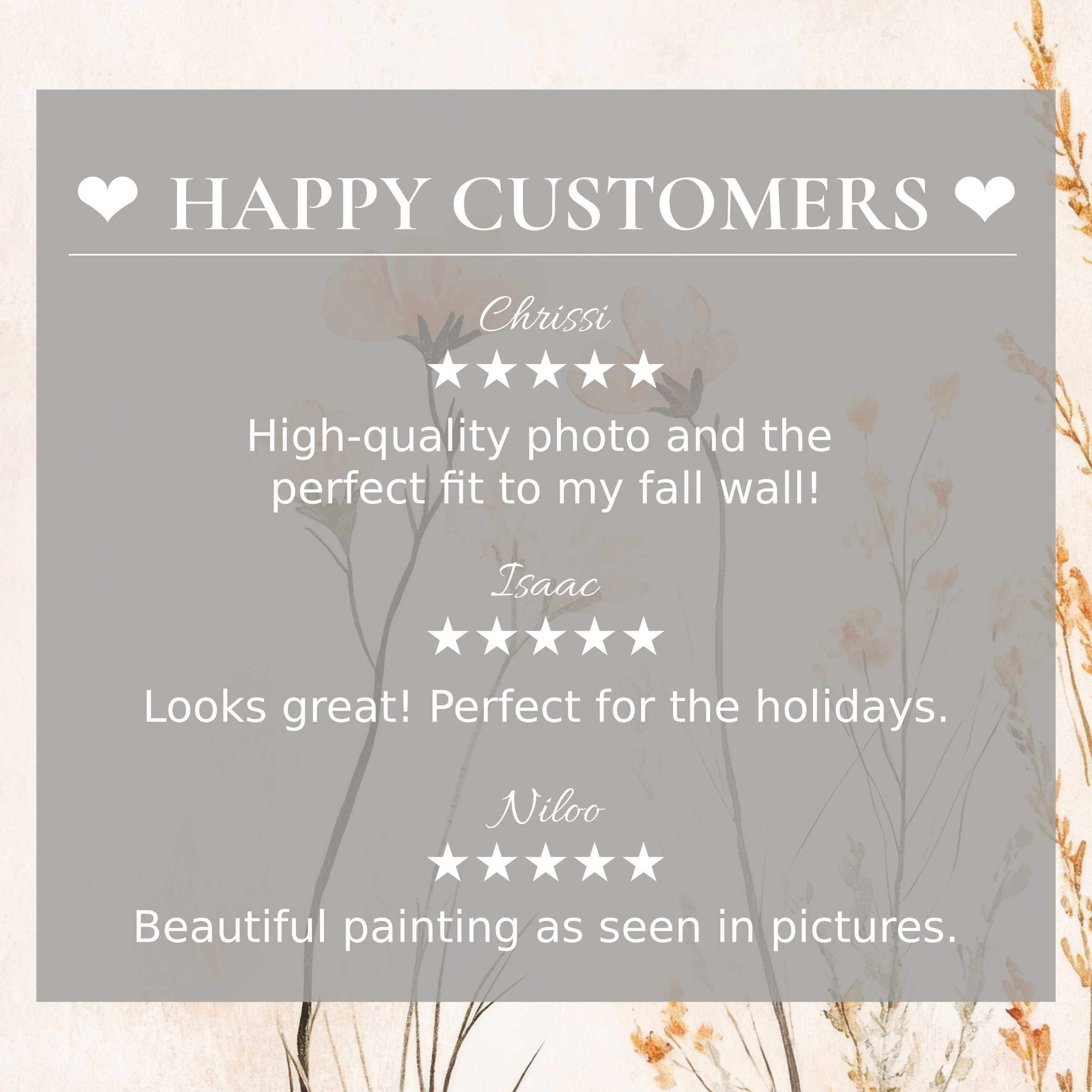 Boho art for Frame TV with soft botanical background, happy customer reviews build trust and convey elegant style