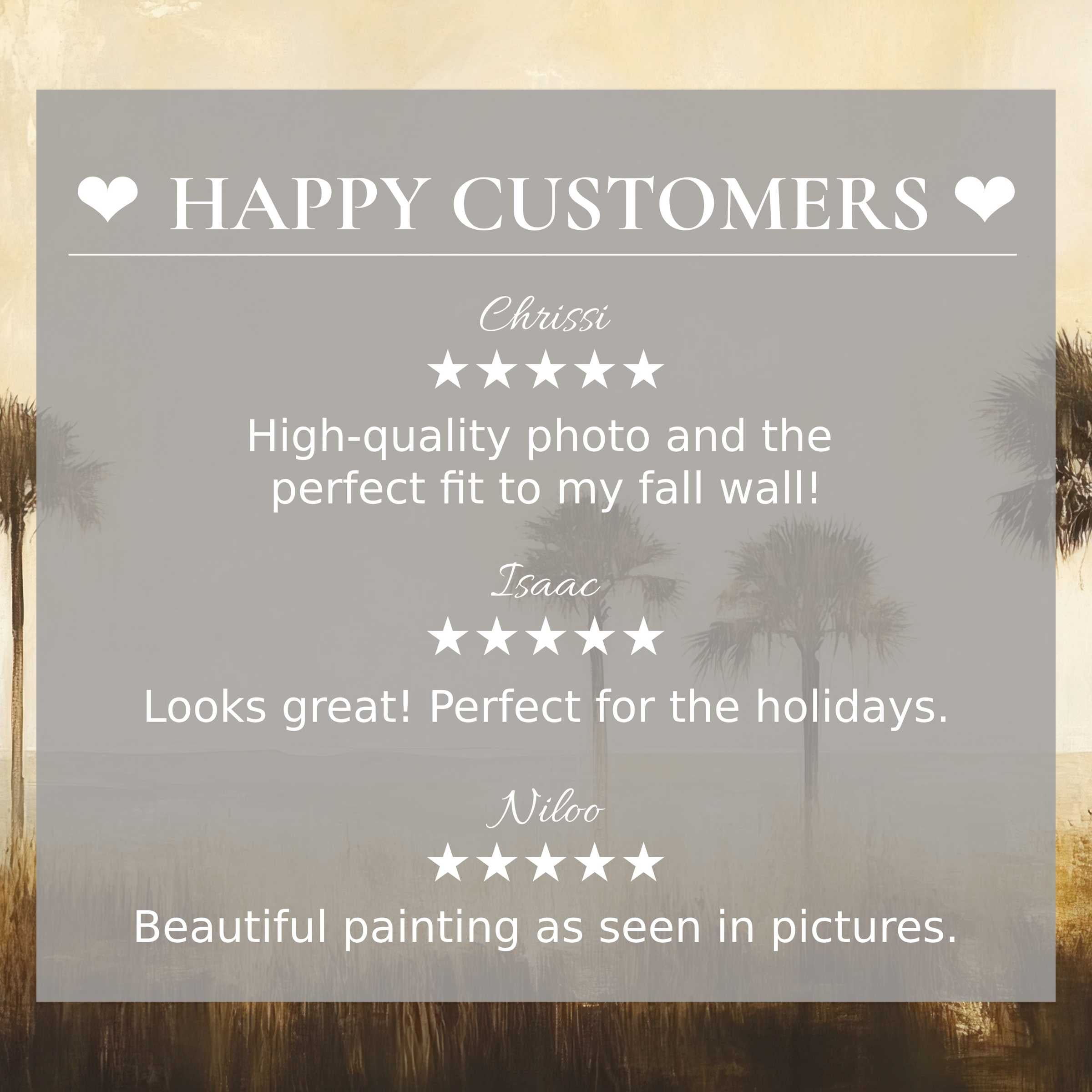 Coastal art for Frame TV with soft sunset hues and palm silhouettes; happy customer reviews build trust and elegance