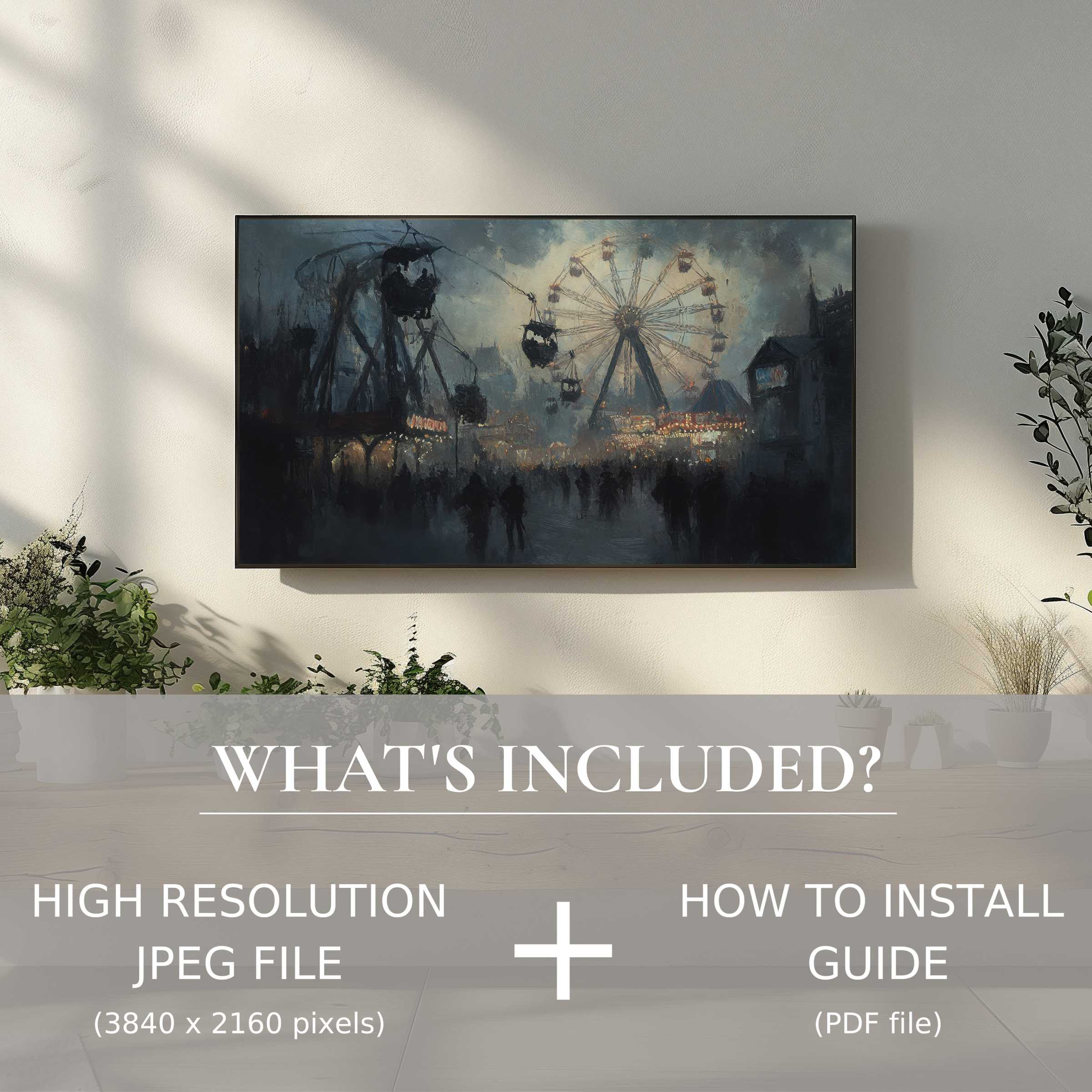 Elegant halloween digital TV art download elevates your living space with easy digital use and moody Ferris wheel ambiance