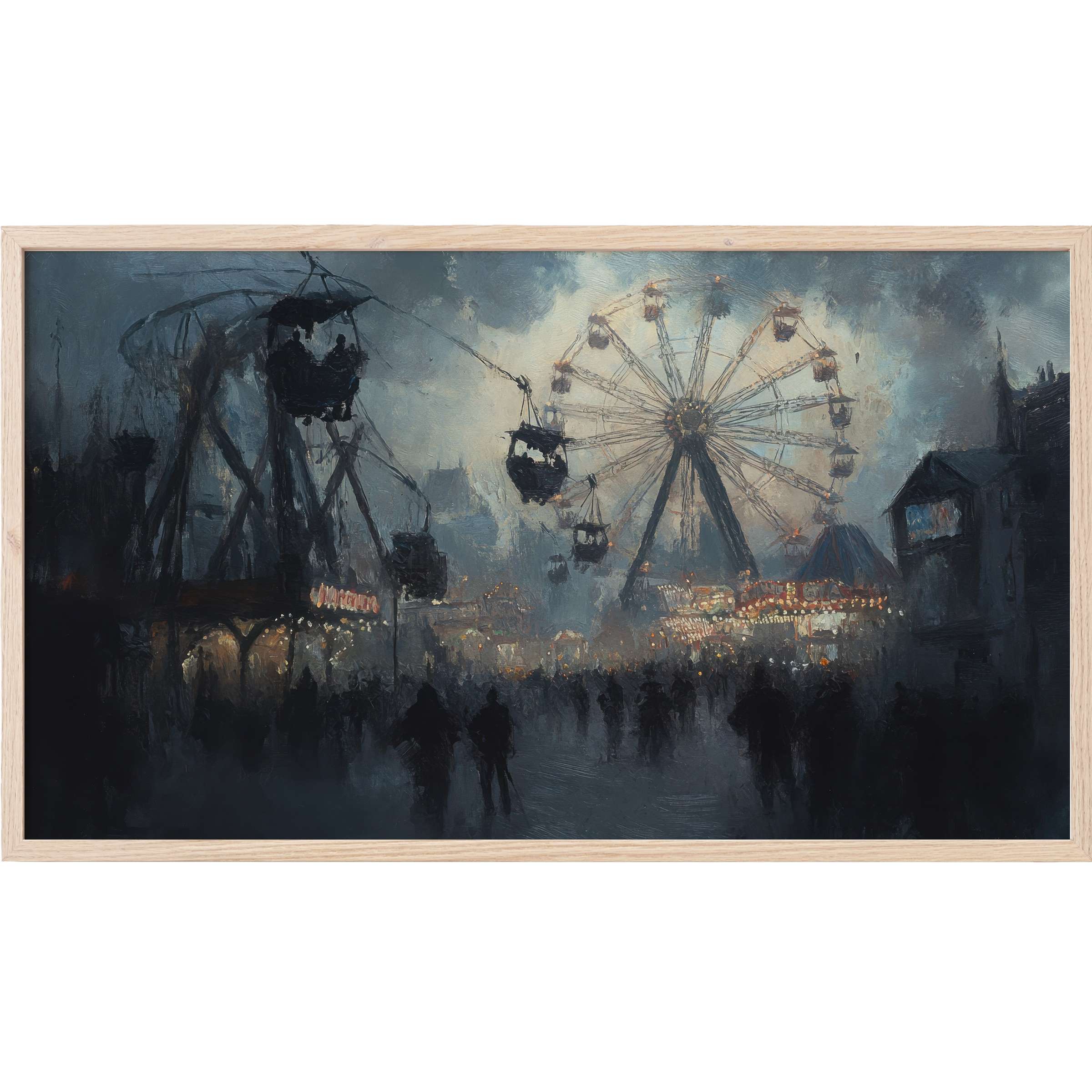 Moody twilight carnival scene in deep blues and soft glows, evoking mystery and charm - halloween Frame TV Art