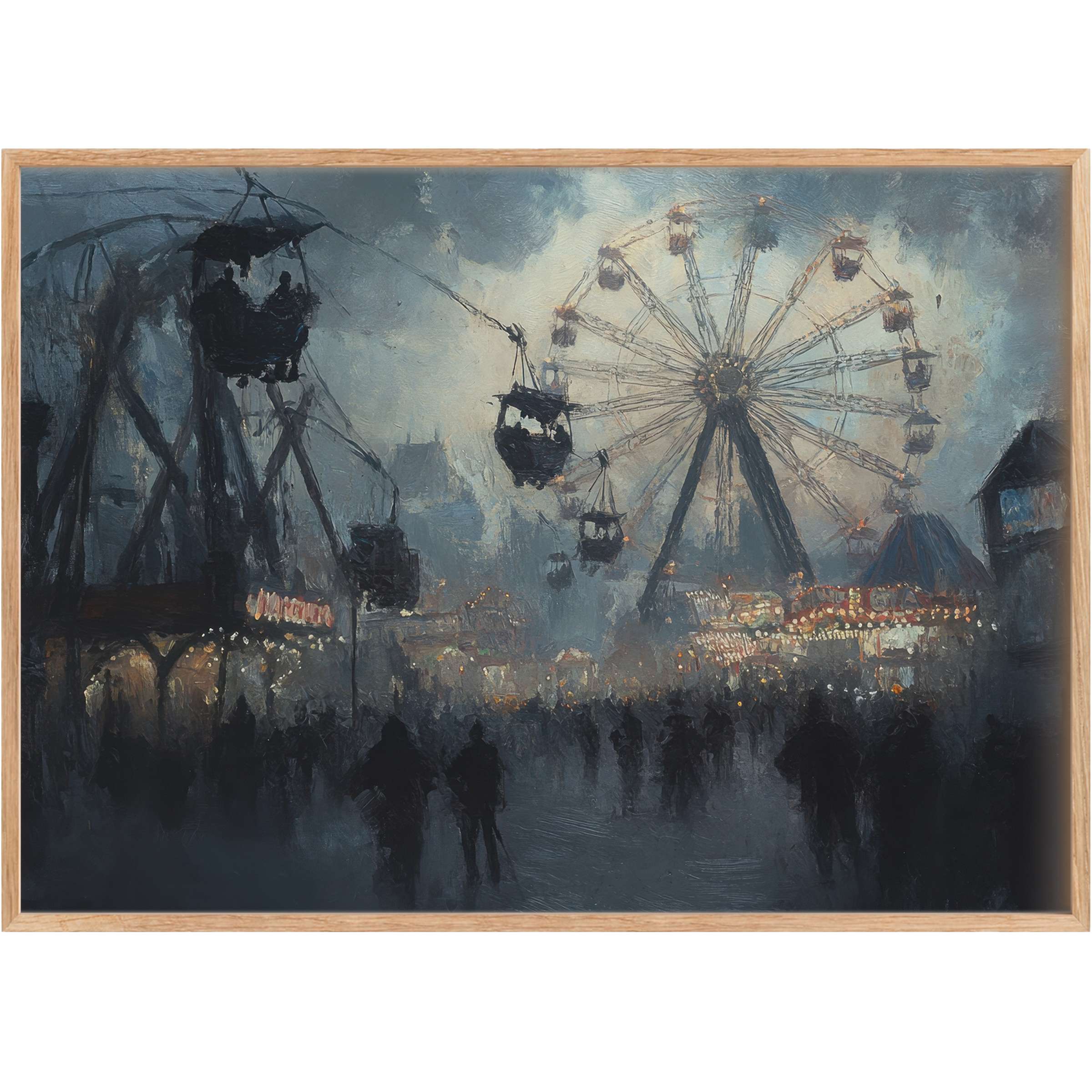 Evoke mysterious allure with this Halloween printable wall art, blending deep shadows and muted blues to create a haunting yet elegant carnival scene
