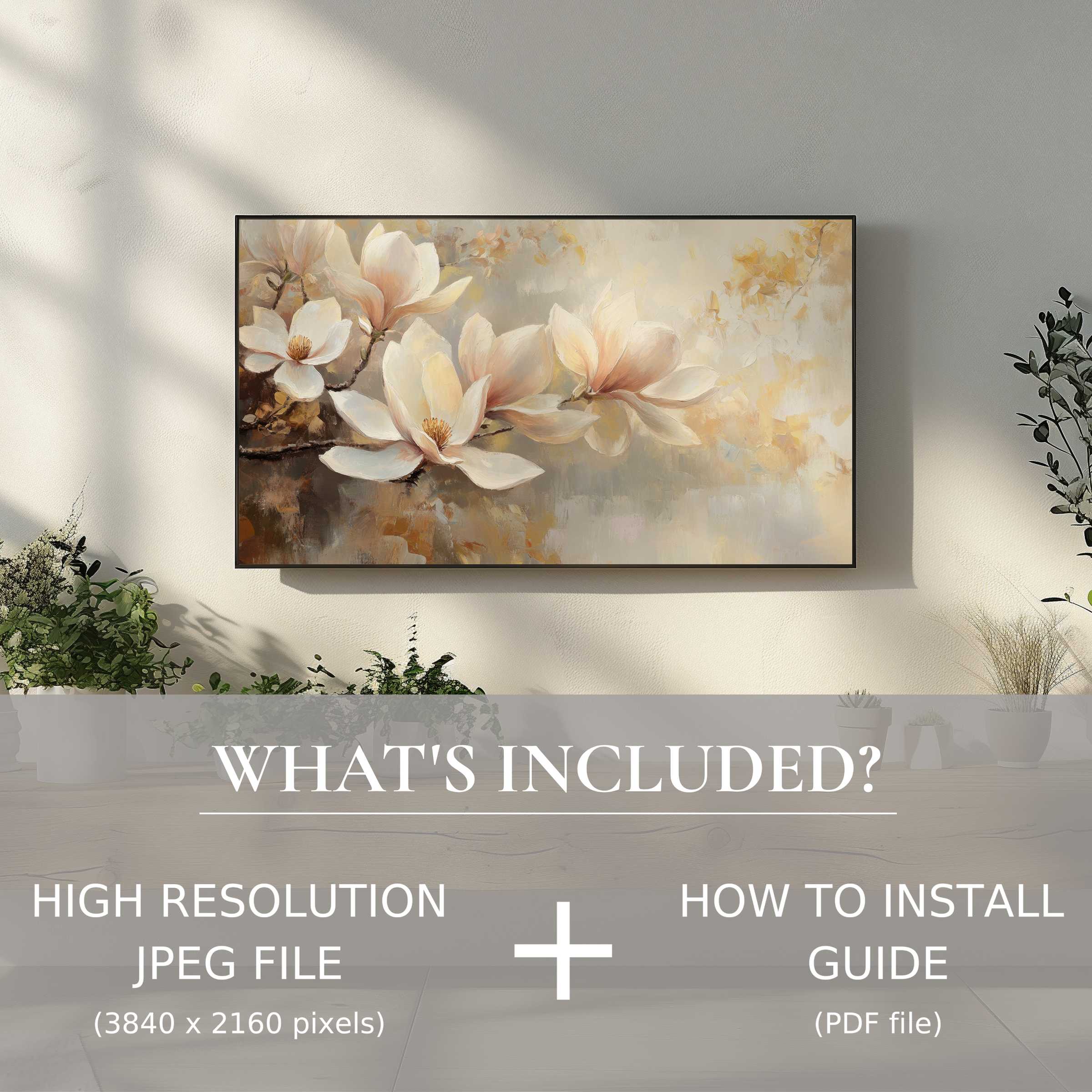 Elegant botanical digital TV art download, easy to use, enriching your living space with refined floral beauty