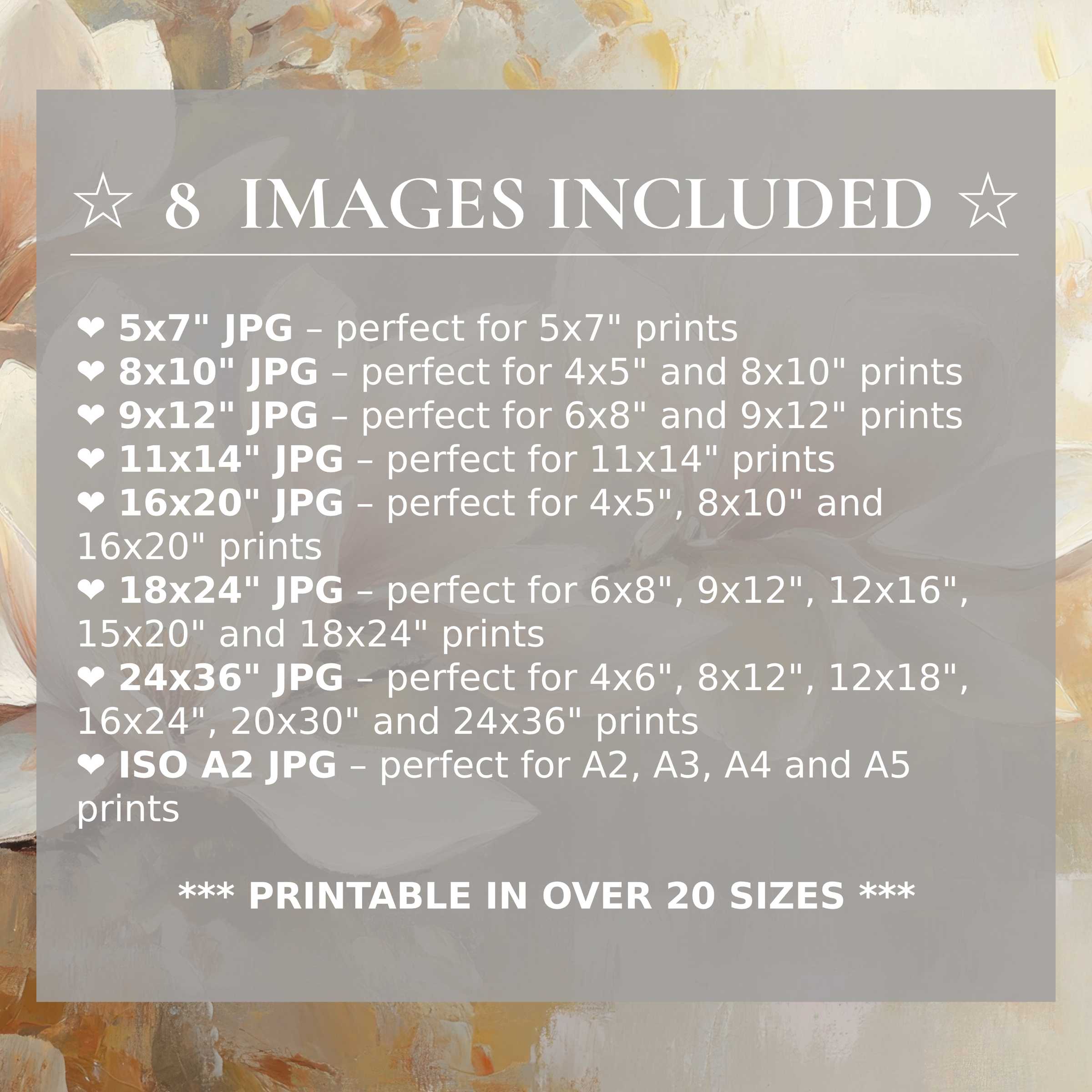 Botanical digital print in radiant warm neutrals and soft creams, elevating modern interiors with 8 high-quality sizes included