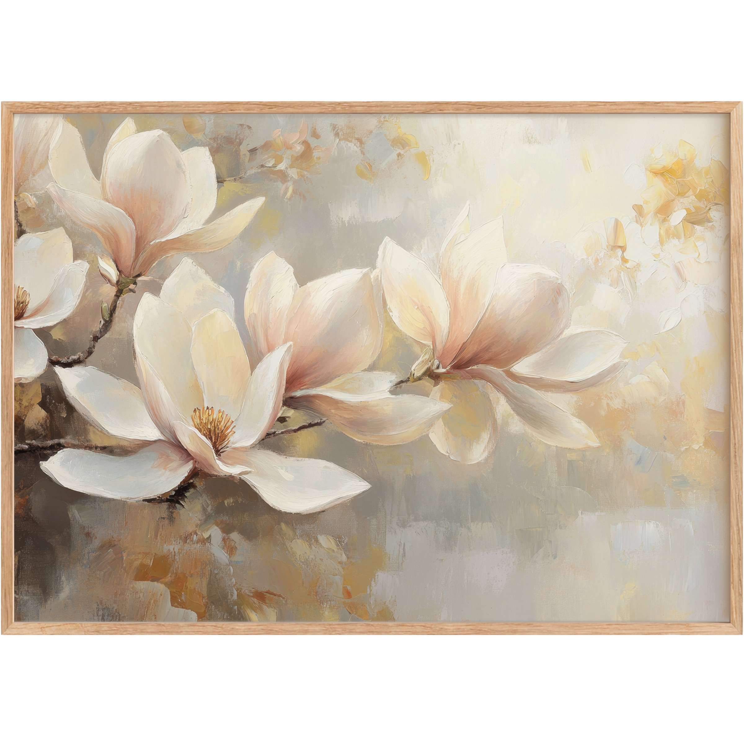 Softly hued blooms in blush and cream breathe serenity into spaces with this calming botanical printable wall art