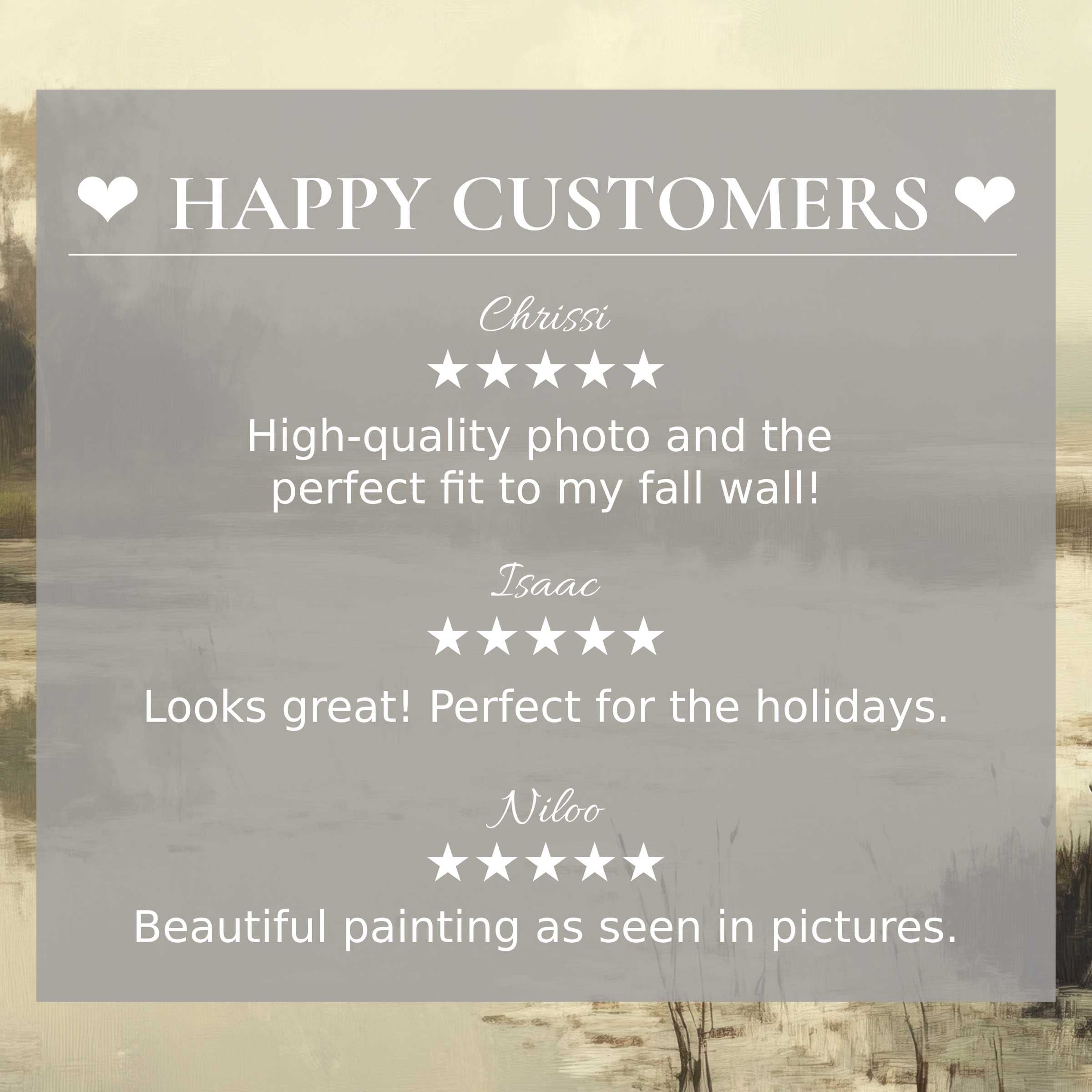 Elegant landscape art for Frame TV with misty tones; happy customer reviews build trust and elevate style