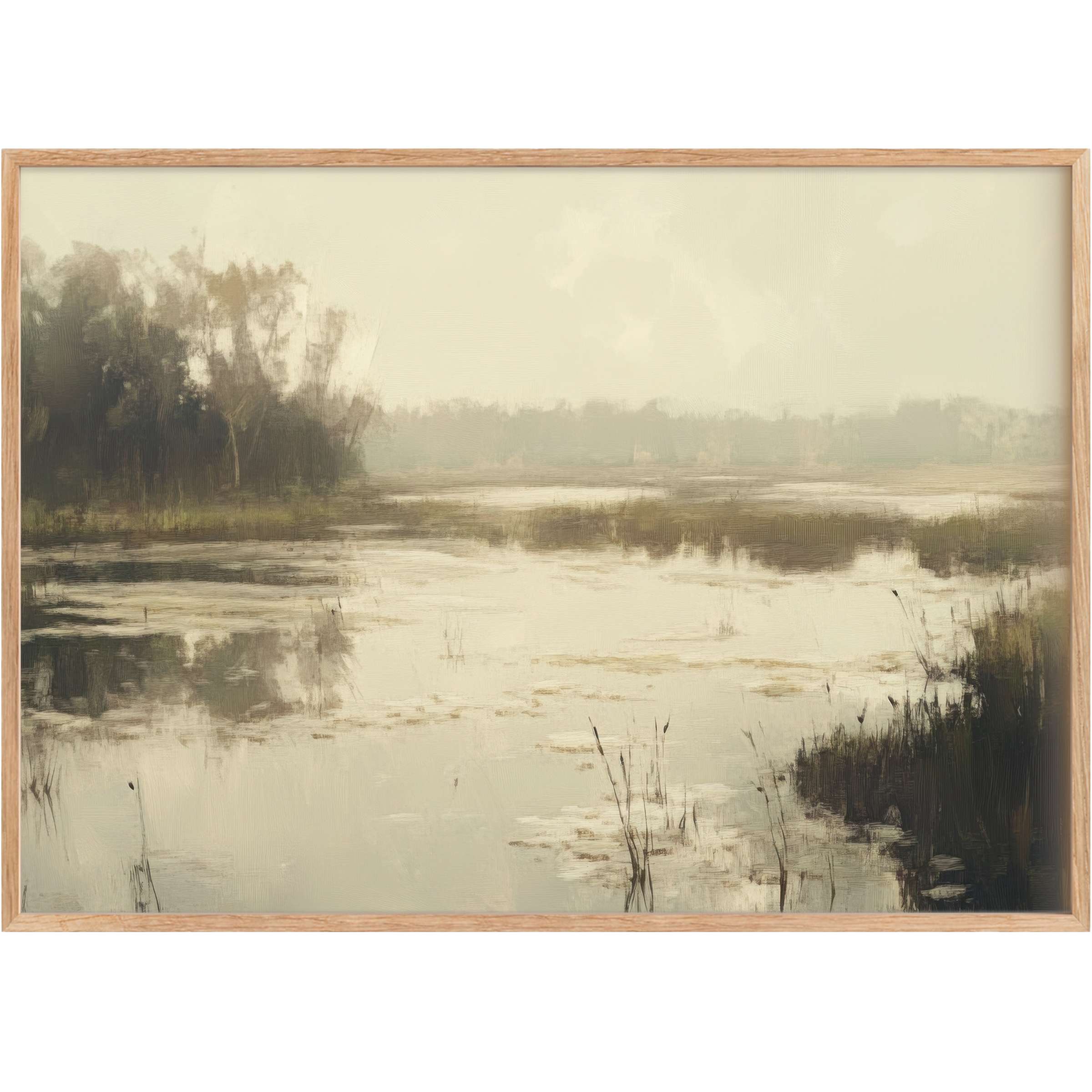 Serene landscape printable wall art bathed in soft taupe and muted greens, evoking calm sophistication for elegant interiors