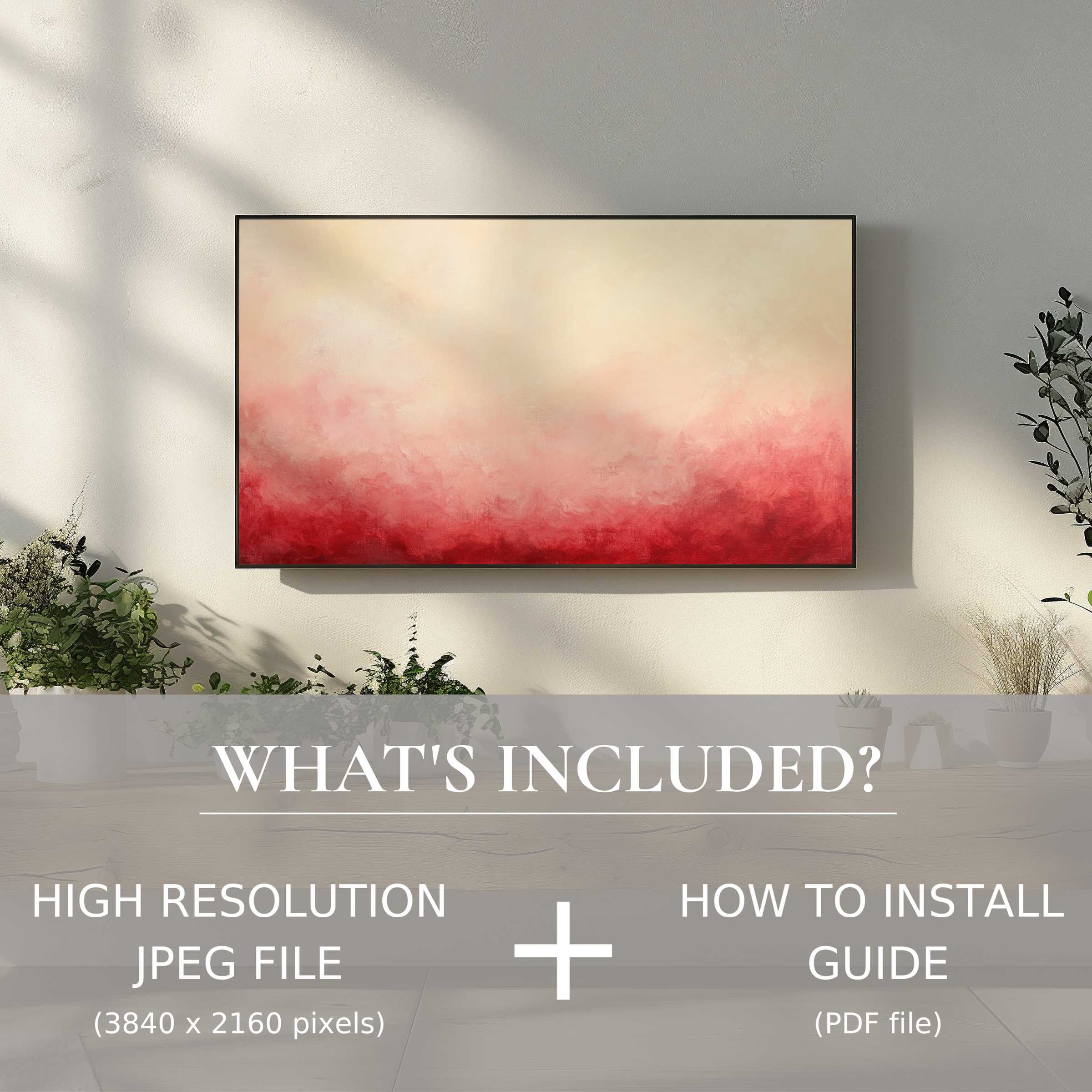 Elegant modern digital TV art download in serene tones, easy to use and enhances any stylish living space ambiance