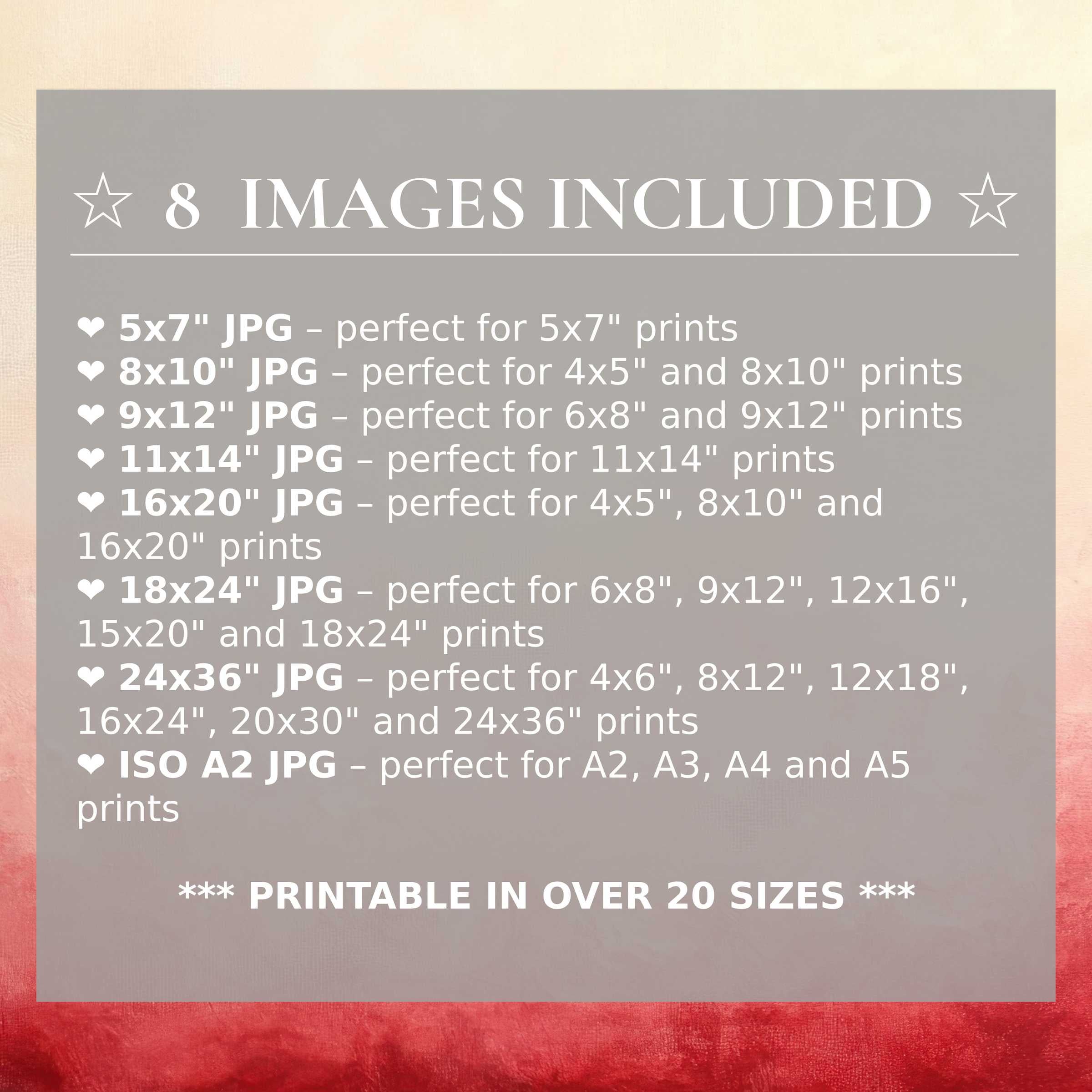 Radiant modern digital print in warm red and soft neutral hues, delivered in 8 high-quality sizes to elevate any contemporary interior