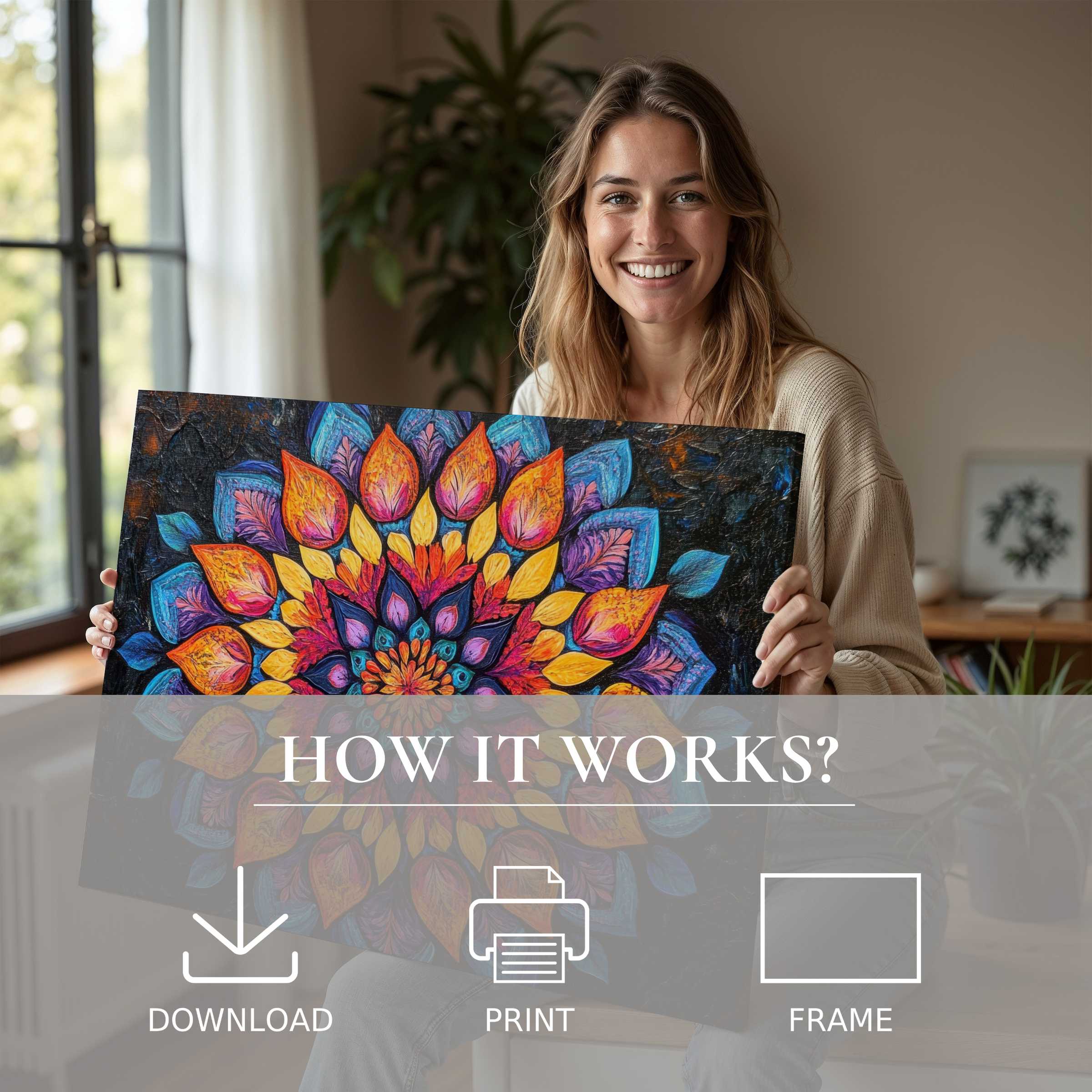 Joyful connection with vibrant floral digital art print, enriching modern homes with effortless elegance and inspired living