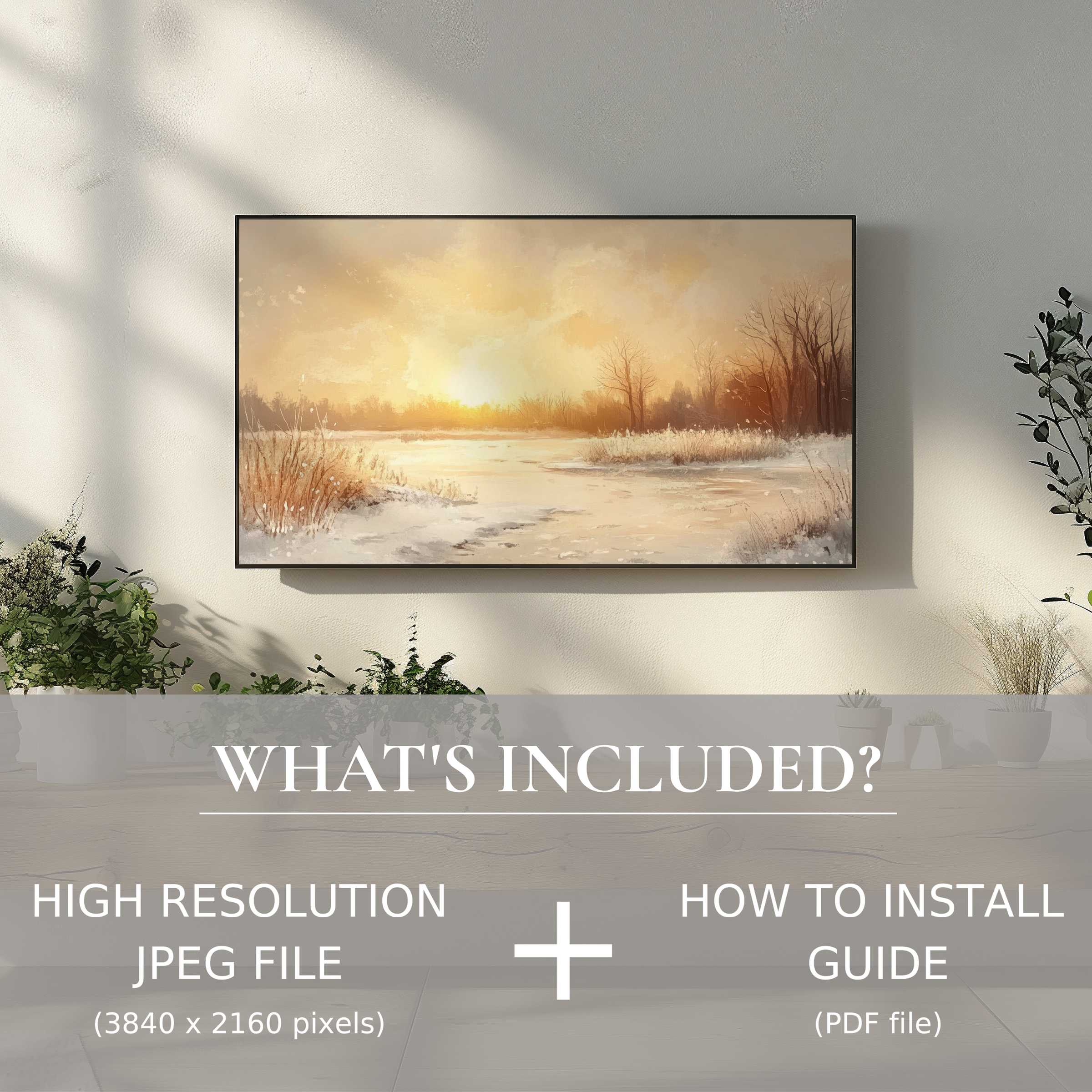 Elegant winter digital TV art download brightens your space with easy digital use, enhancing modern living with serene warm tones