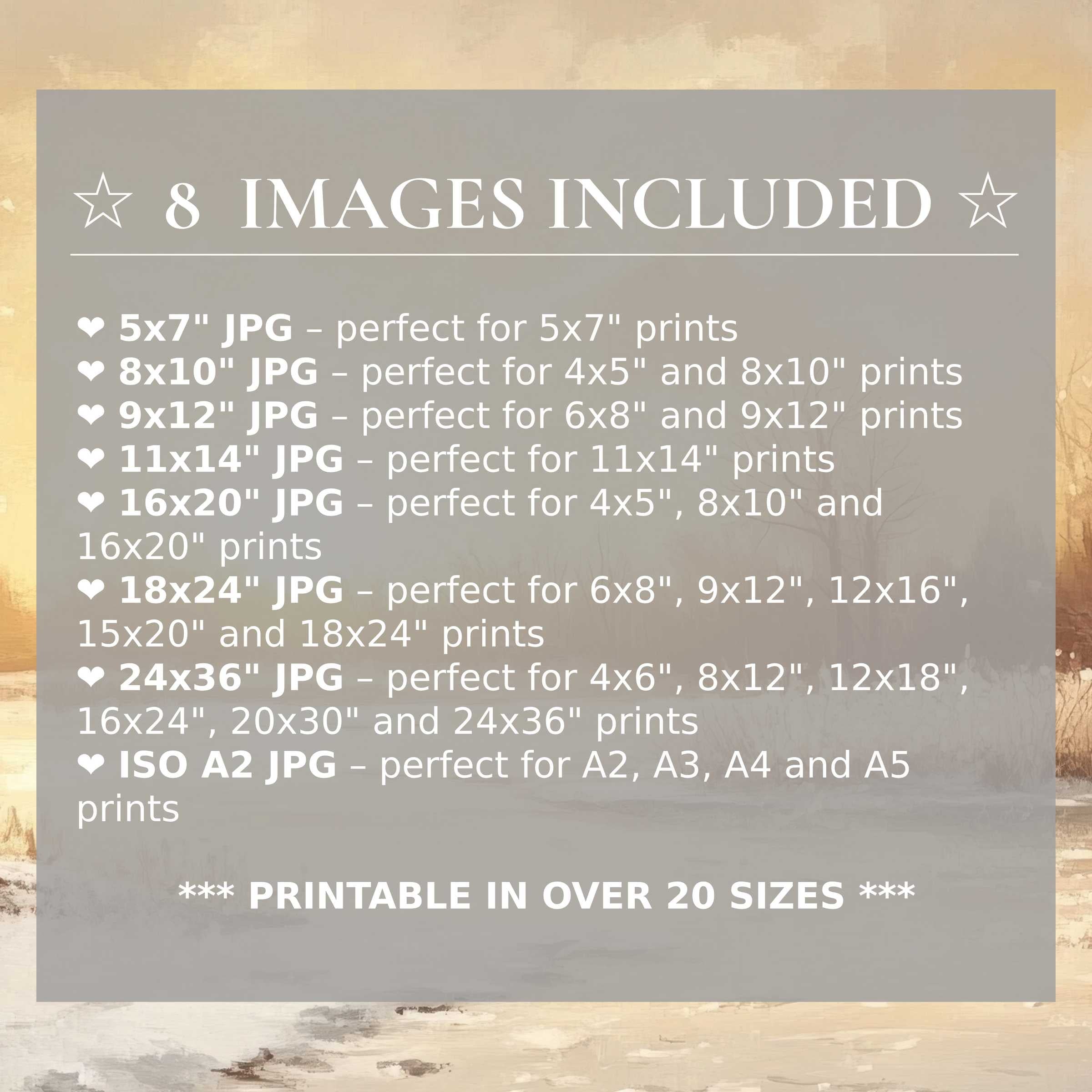 Winter digital print capturing serene beige and soft brown hues, radiating calming warmth; includes 8 high-quality sizes for versatile, stylish modern interiors