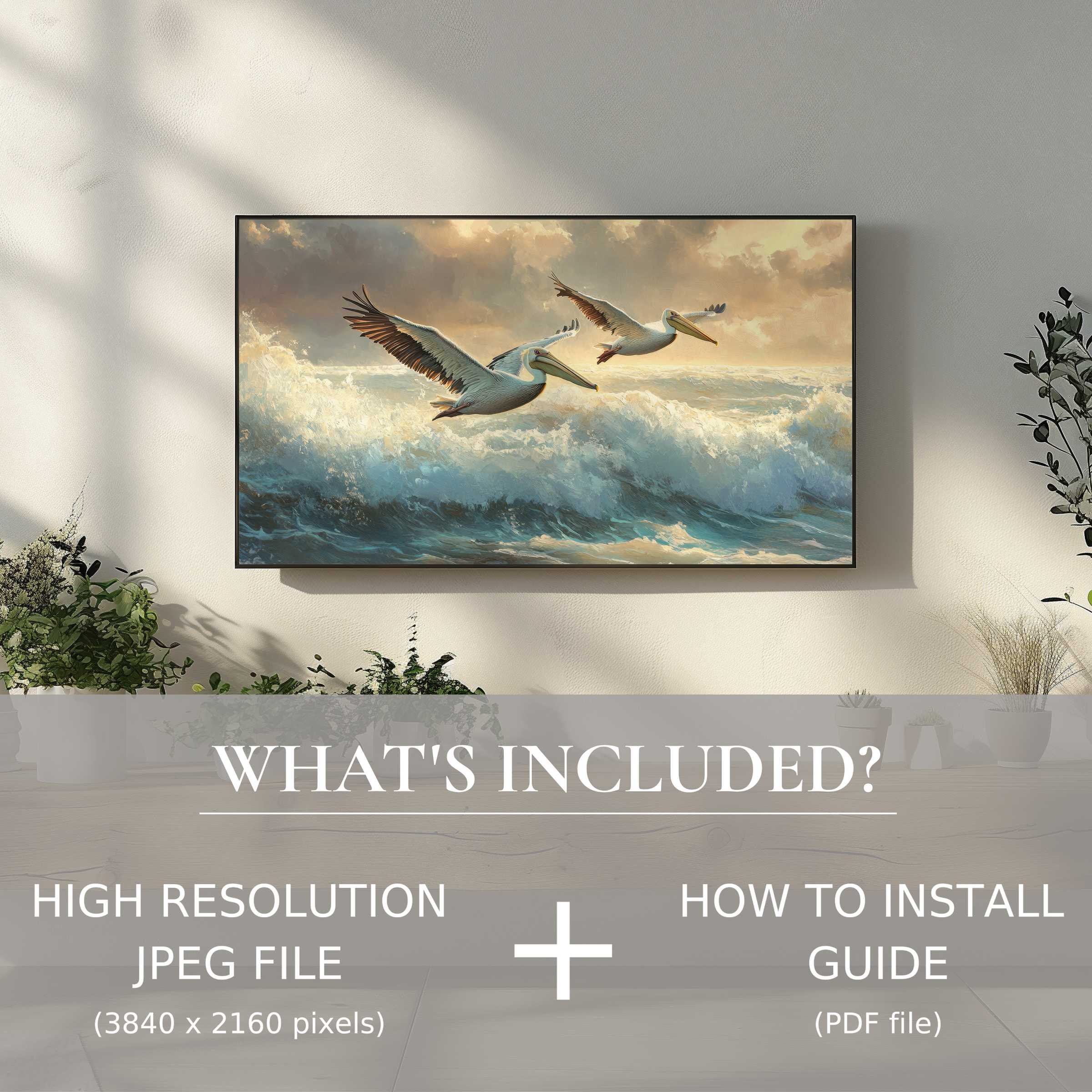 Elegant coastal digital TV art download enhances your stylish living space with easy-to-use high-res JPEG and install guide