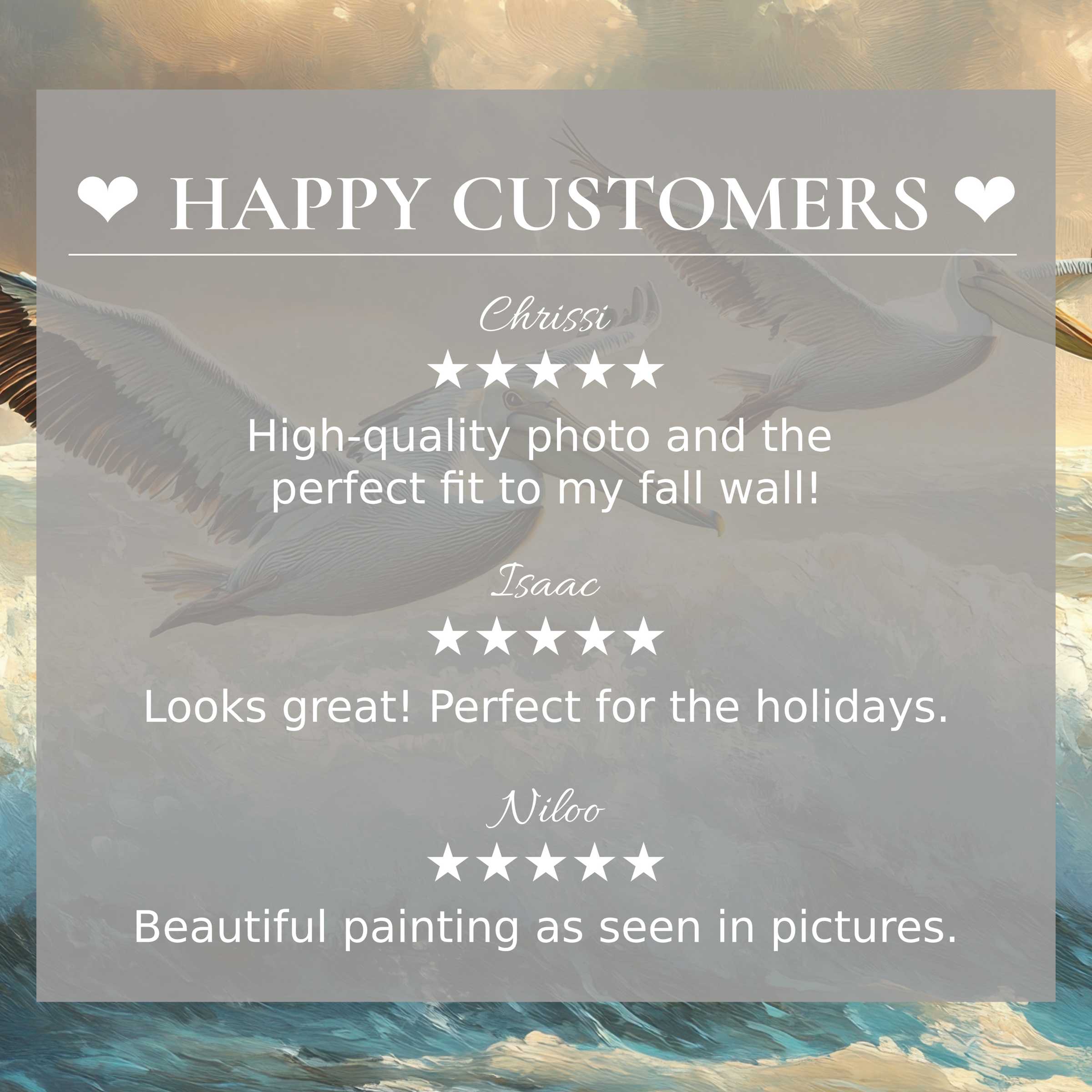 Coastal art for Frame TV with abstract sunset hues; layout inspires trust featuring happy customer reviews and refined style