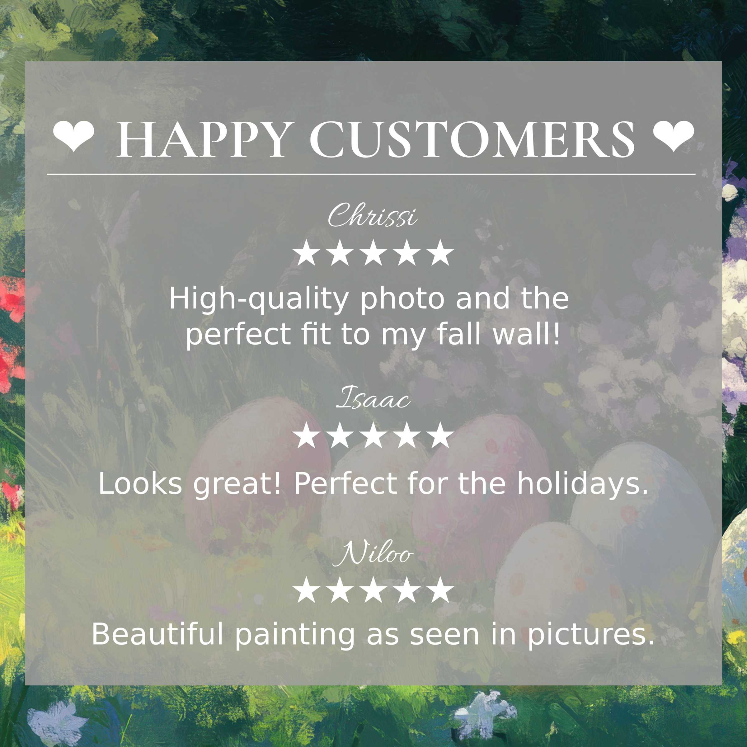 Elegant easter art for Frame TV with soft floral background; happy customer reviews build trust and style appeal