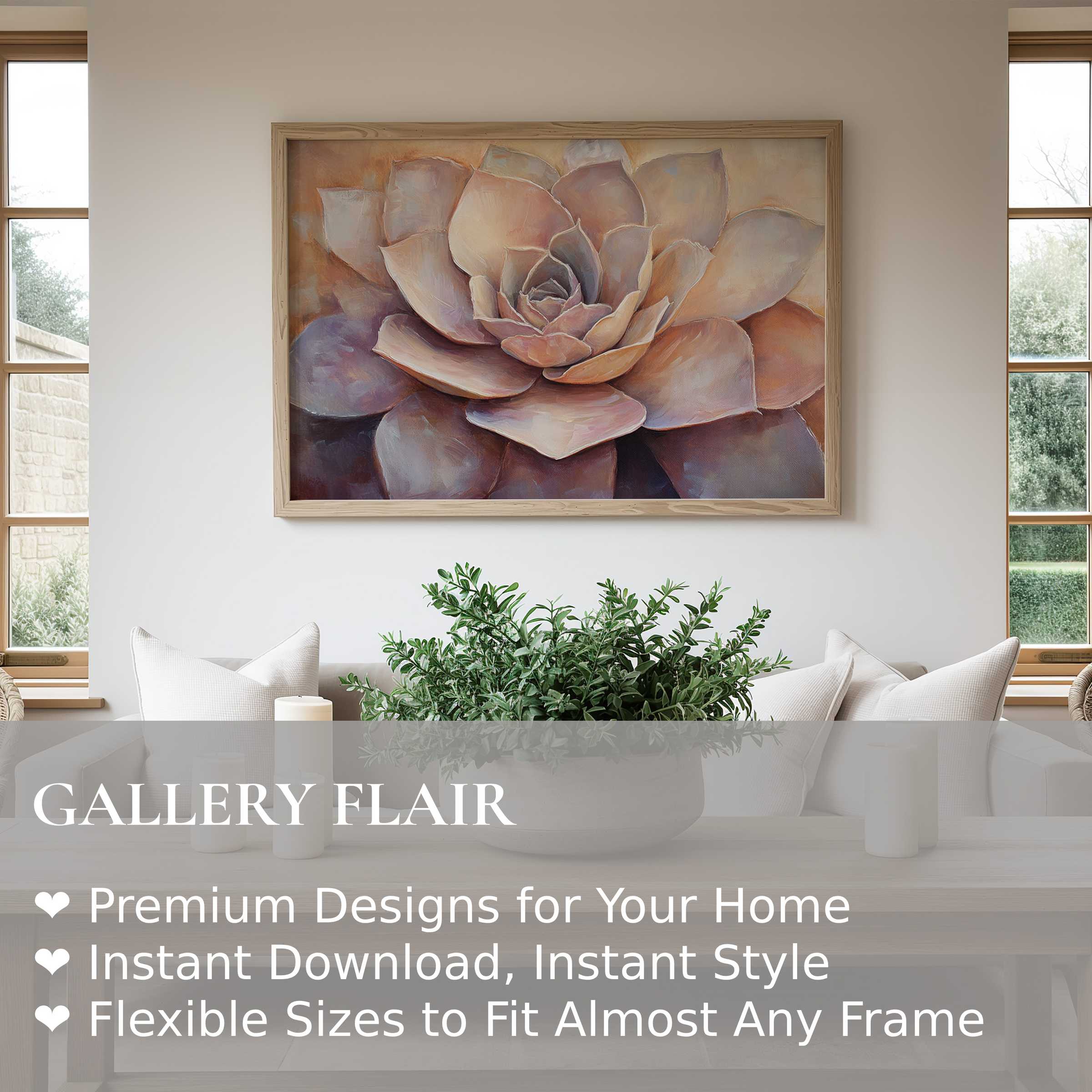 Botanical wall art print showcasing a radiant succulent in soft earthy tones, enhancing minimalist, modern living spaces with natural elegance and calm
