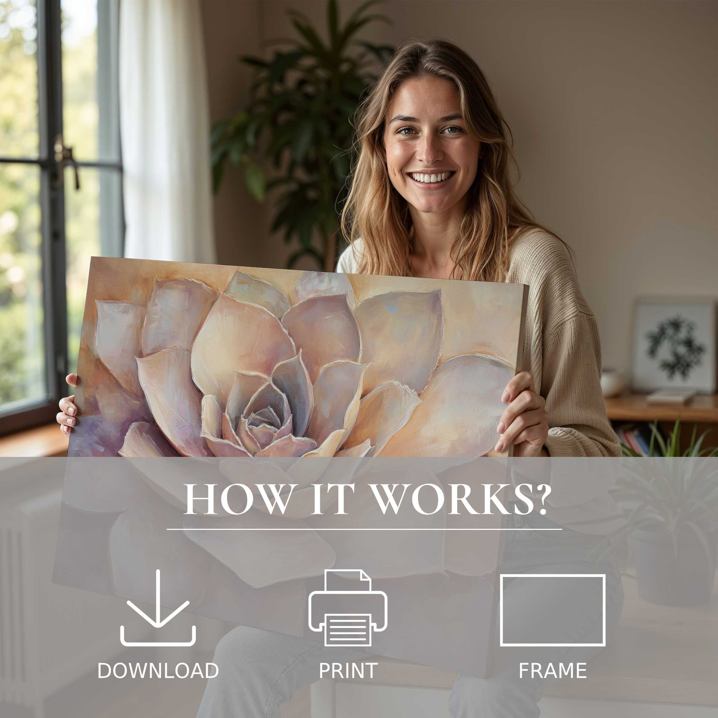 A joyful moment in a chic home, embracing the seamless beauty of botanical digital art print to enrich living spaces
